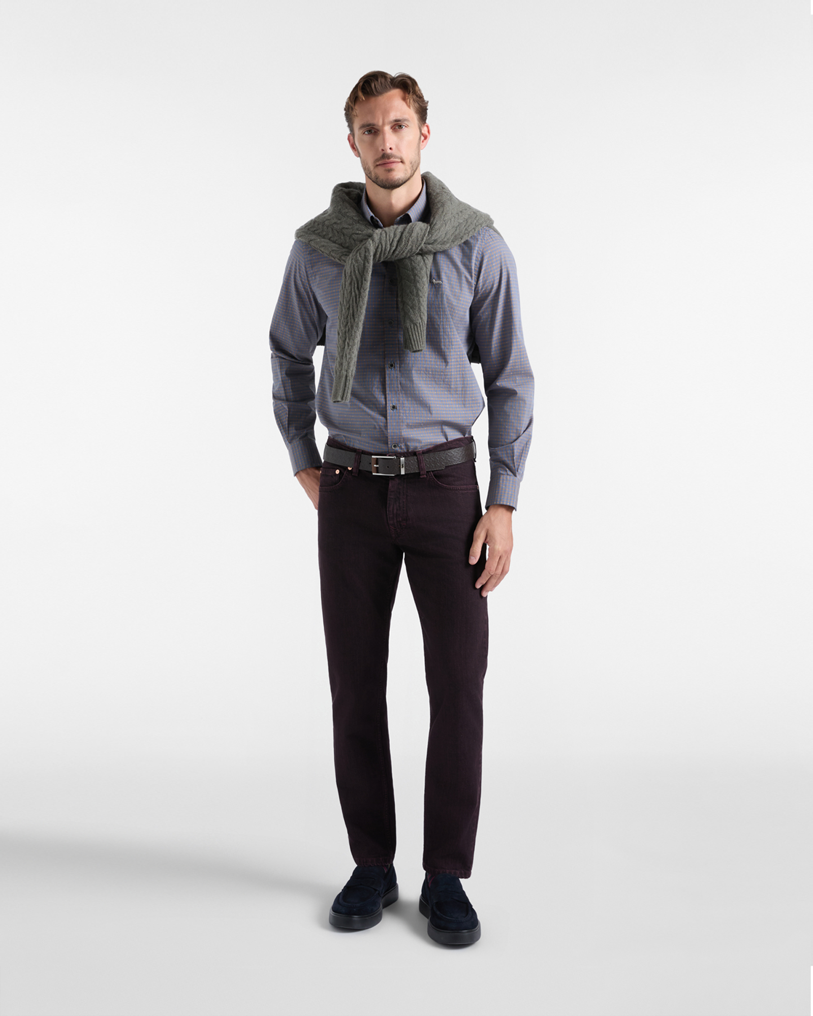 Camicia Uomo in cotone micro check fil coup&eacute;, MARRONE SCURO, large