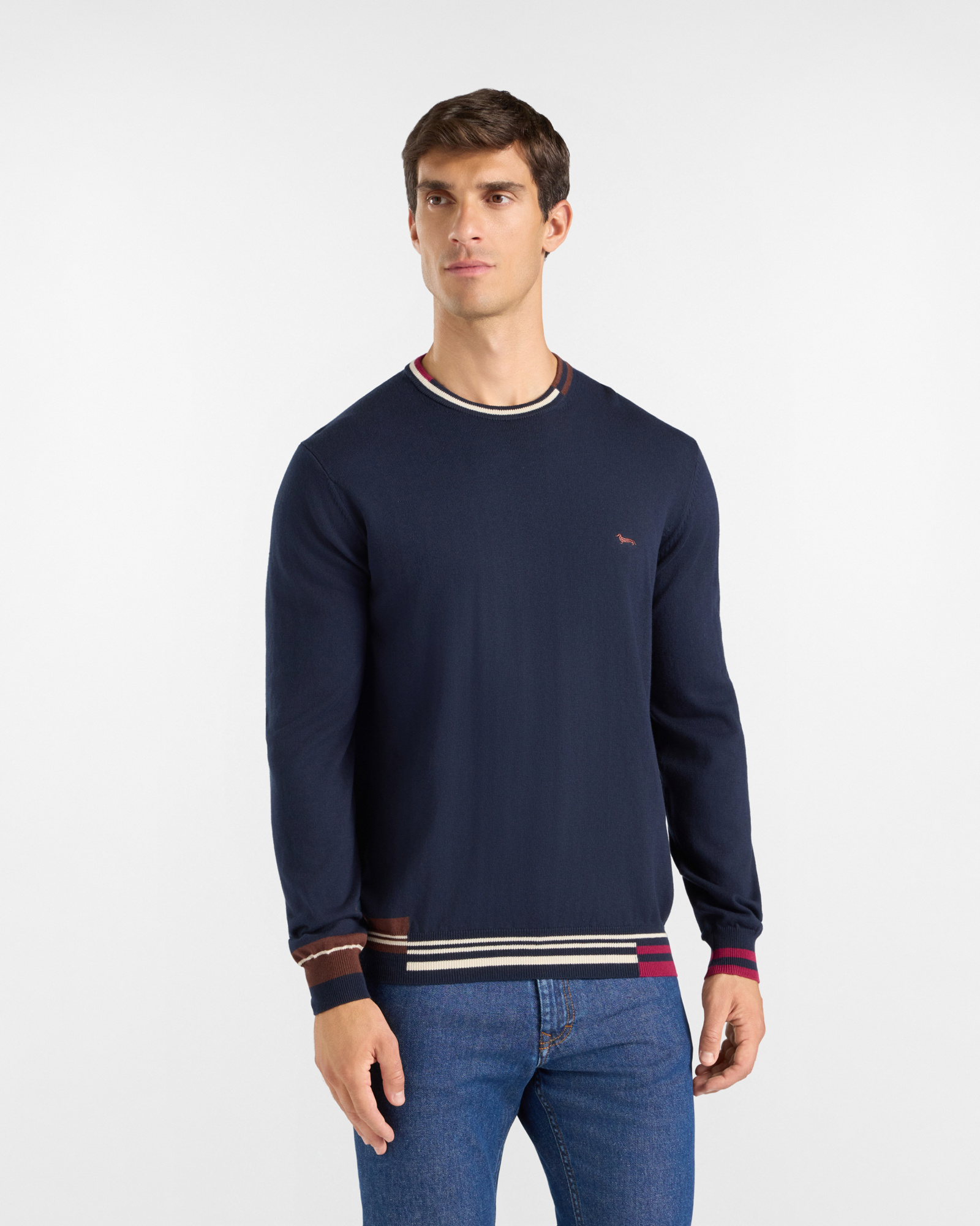 Men's regular fit sweater in a blue wool and cotton blend