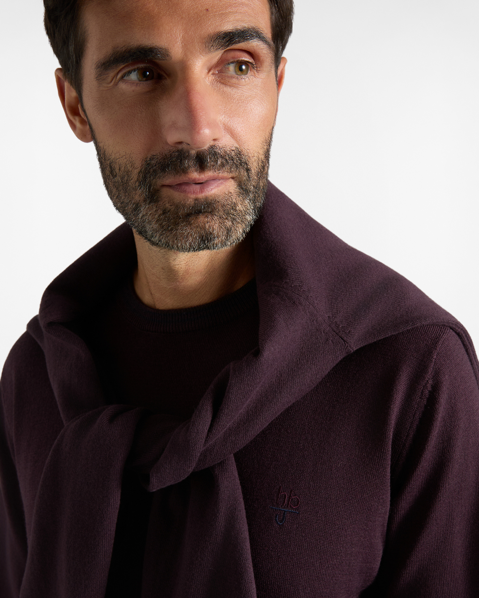 Maglia girocollo HBJ Uomo in pura lana, BORDEAUX, large