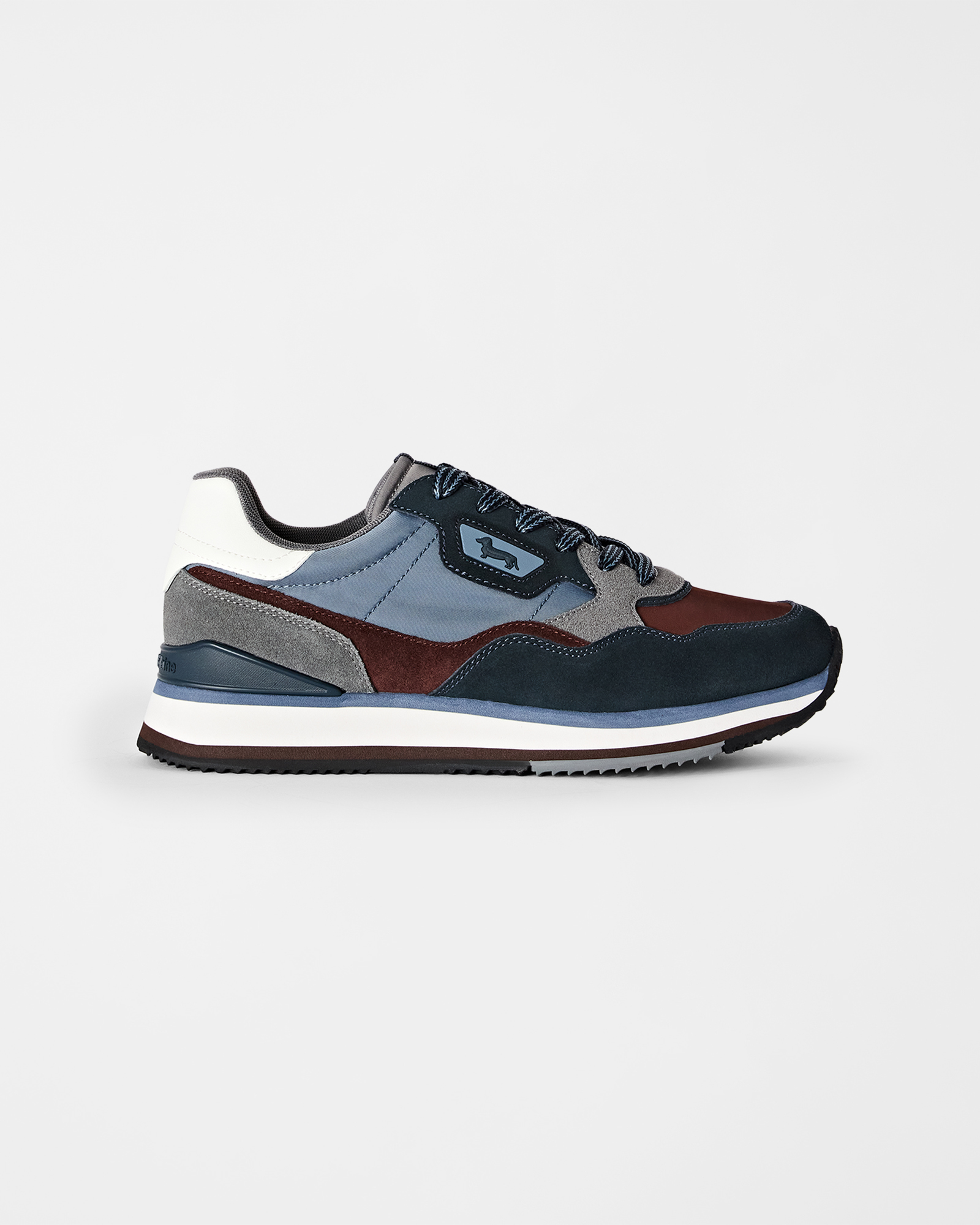 Sneaker Uomo Running Style in Suede e Tessuto Tecnico Tricolore