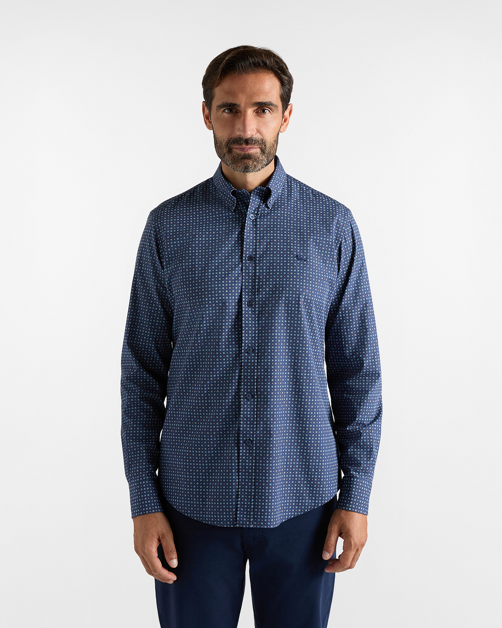 Camicia Uomo con microstampa cravatteria Regular Fit blu