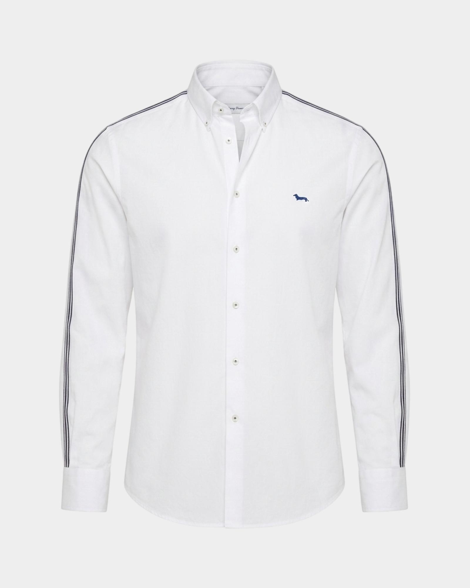 Camisa de hombre de corte regular en popel&iacute;n peach con cinta, BLANCO, large