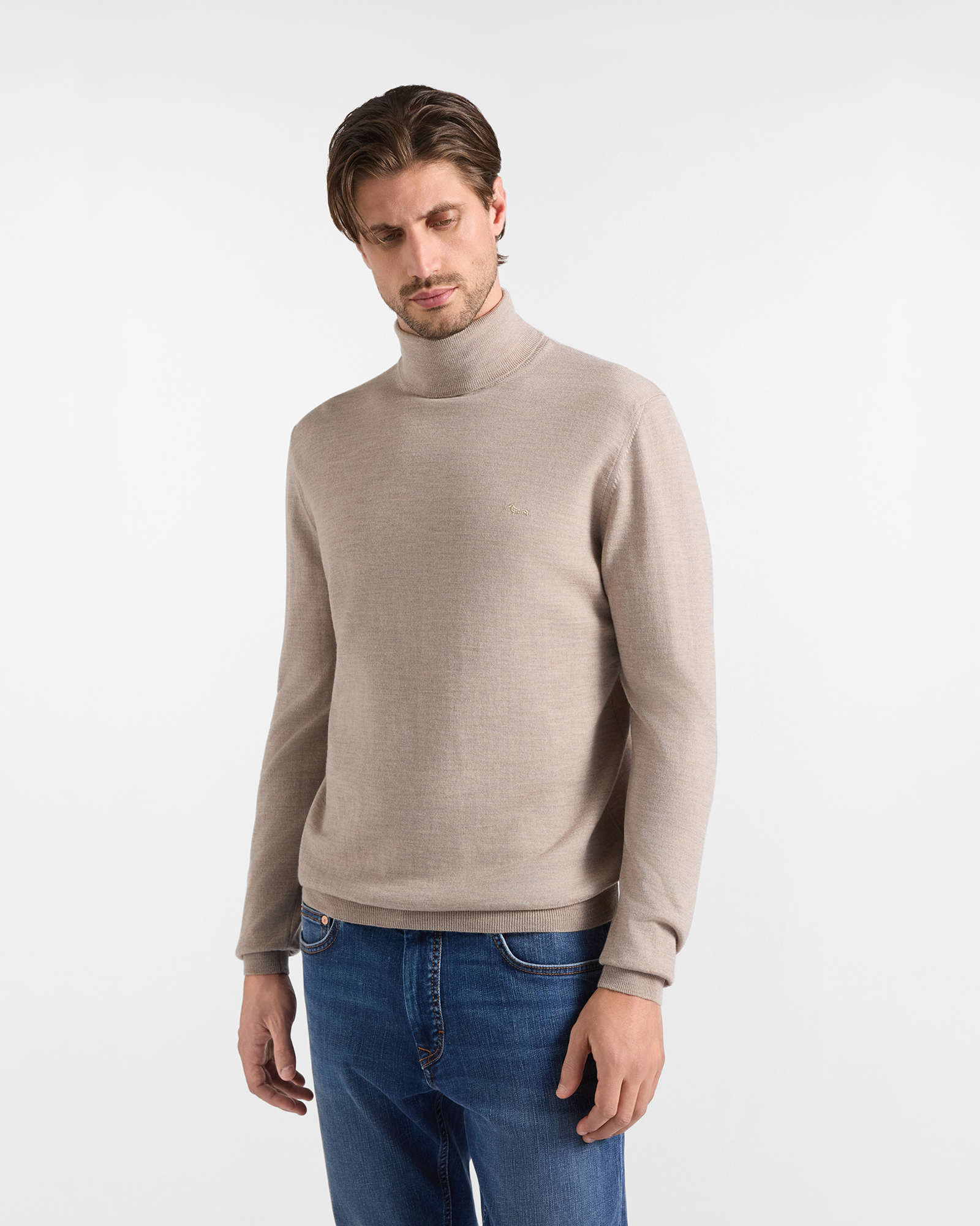 Dolcevita Uomo in 100% pura lana beige Regular Fit Made in Italy