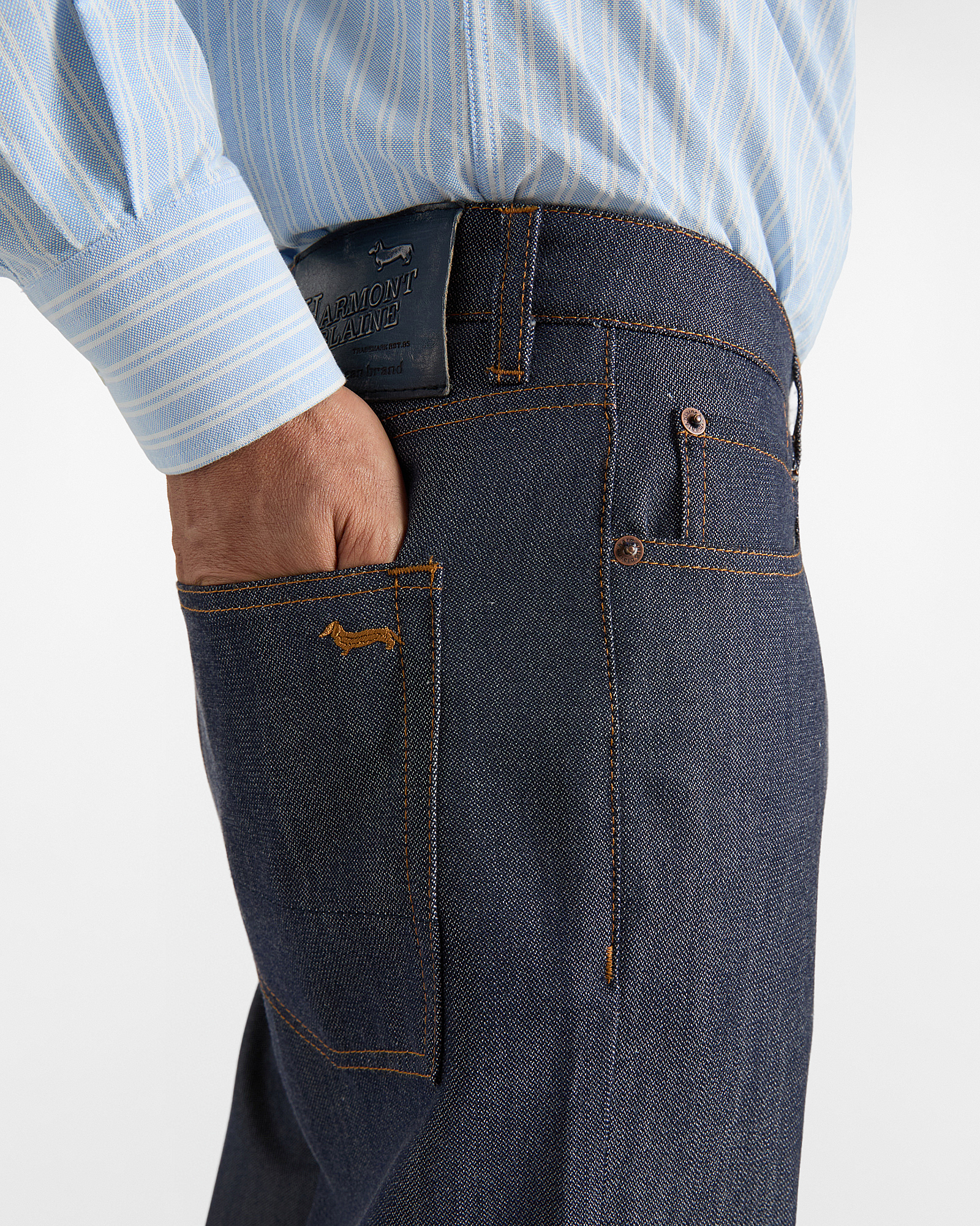Men&rsquo;s 5-pocket jeans in virgin wool and cotton, DENIM BLUE, large