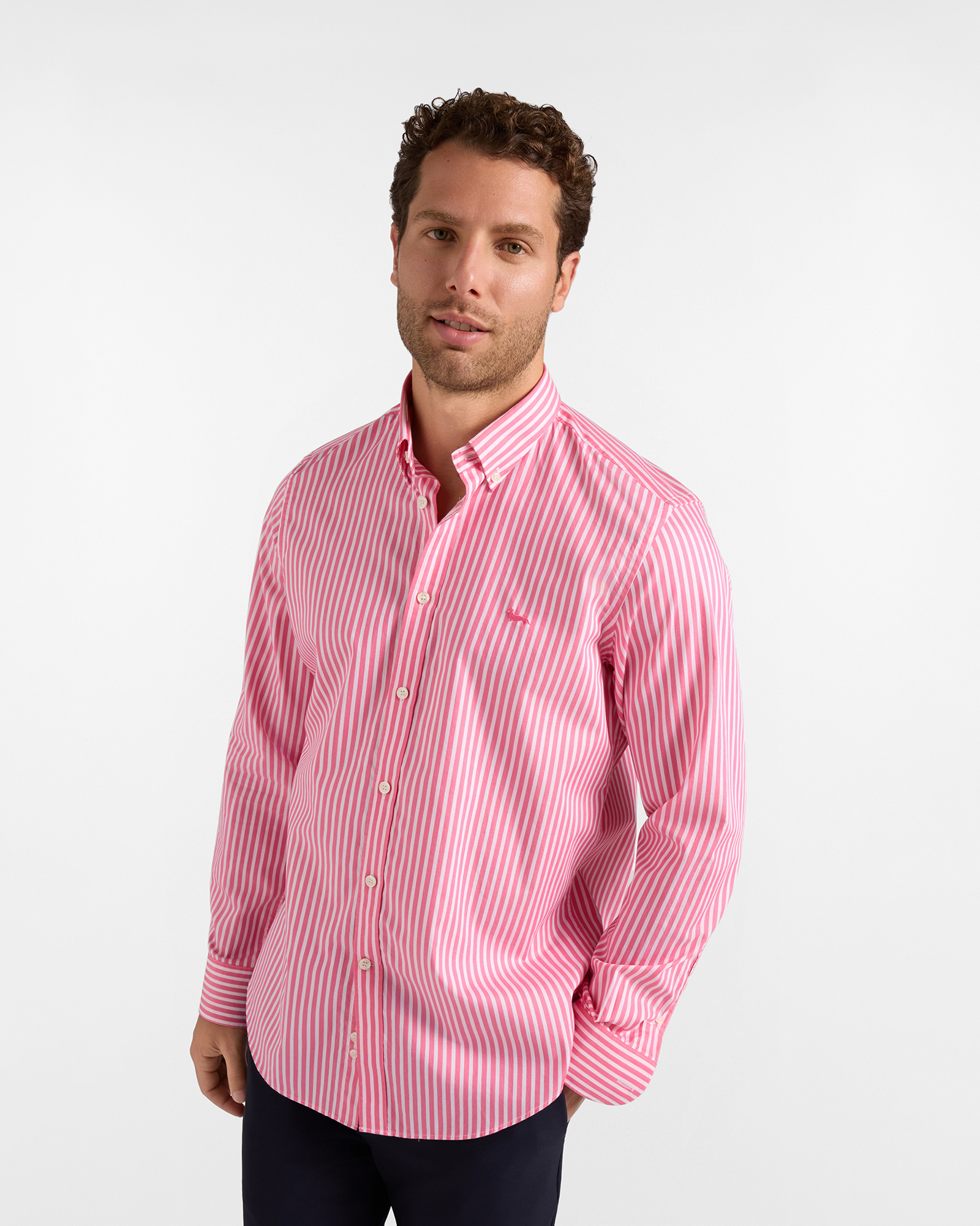 Camicia Uomo in twill con riga raso Regular Fit fucsia