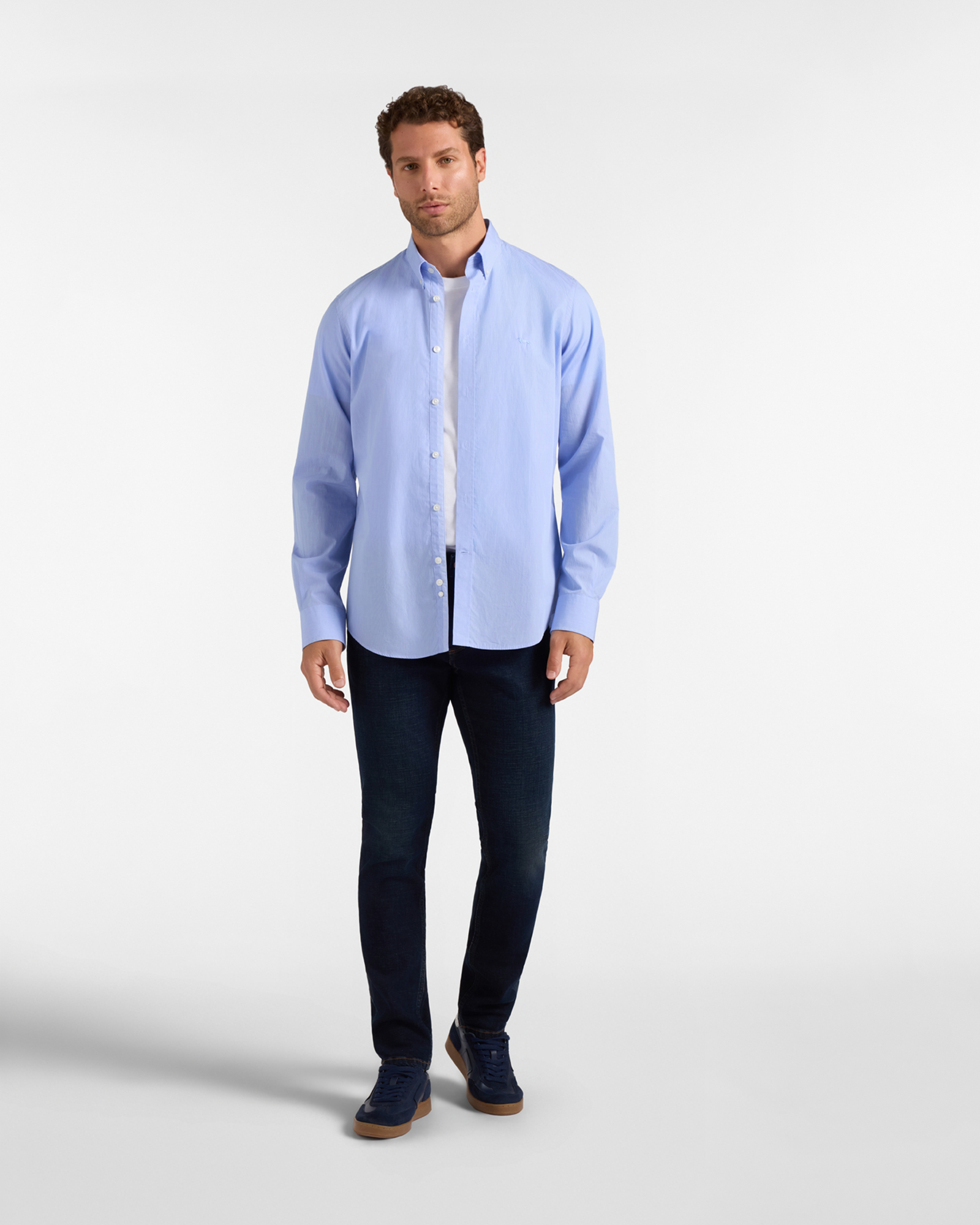 Men's regular-fit superfine shirt with micro checks, LIGHT BLUE, large
