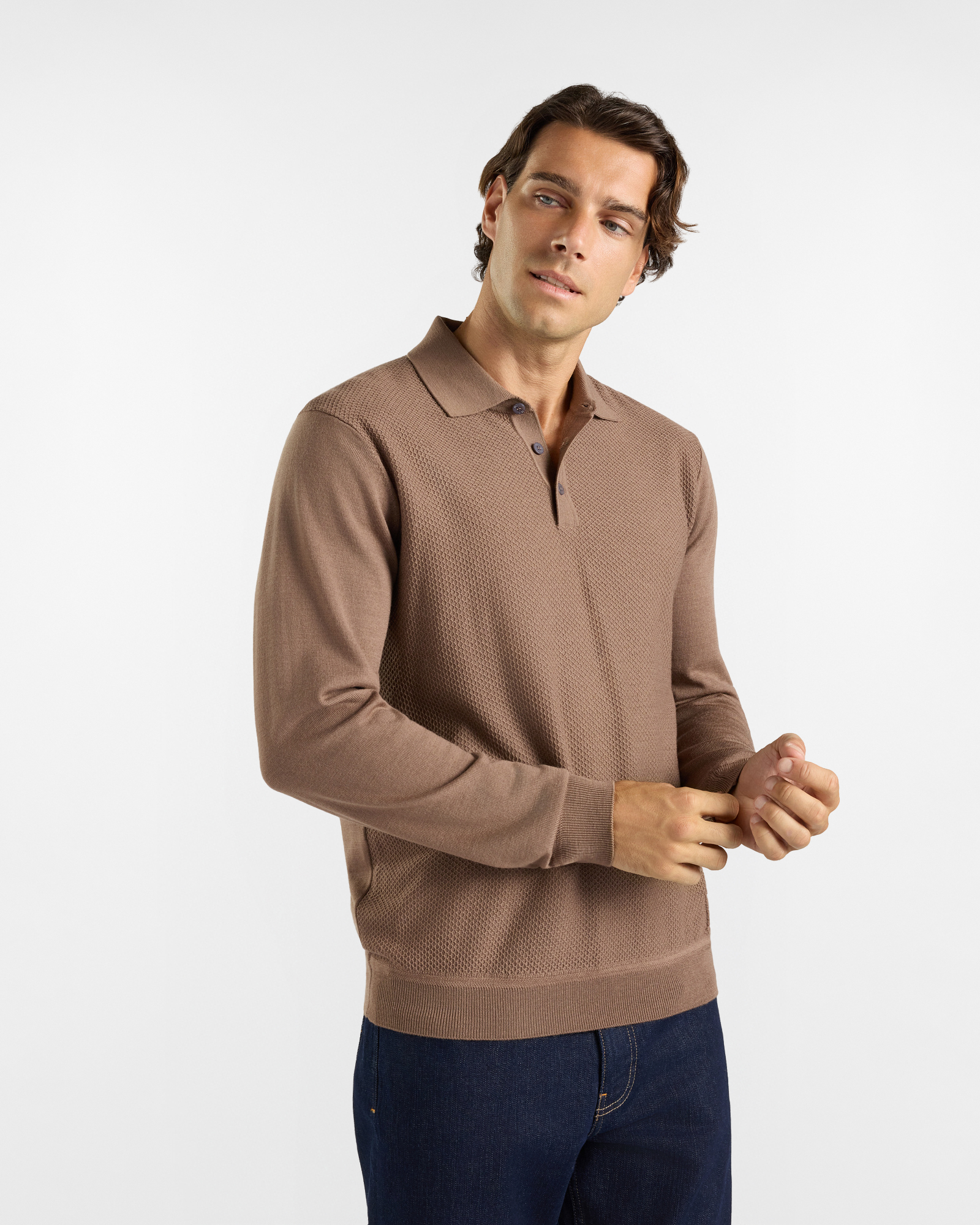Men&rsquo;s HBJ Polo Shirt in Pure Beige Wool