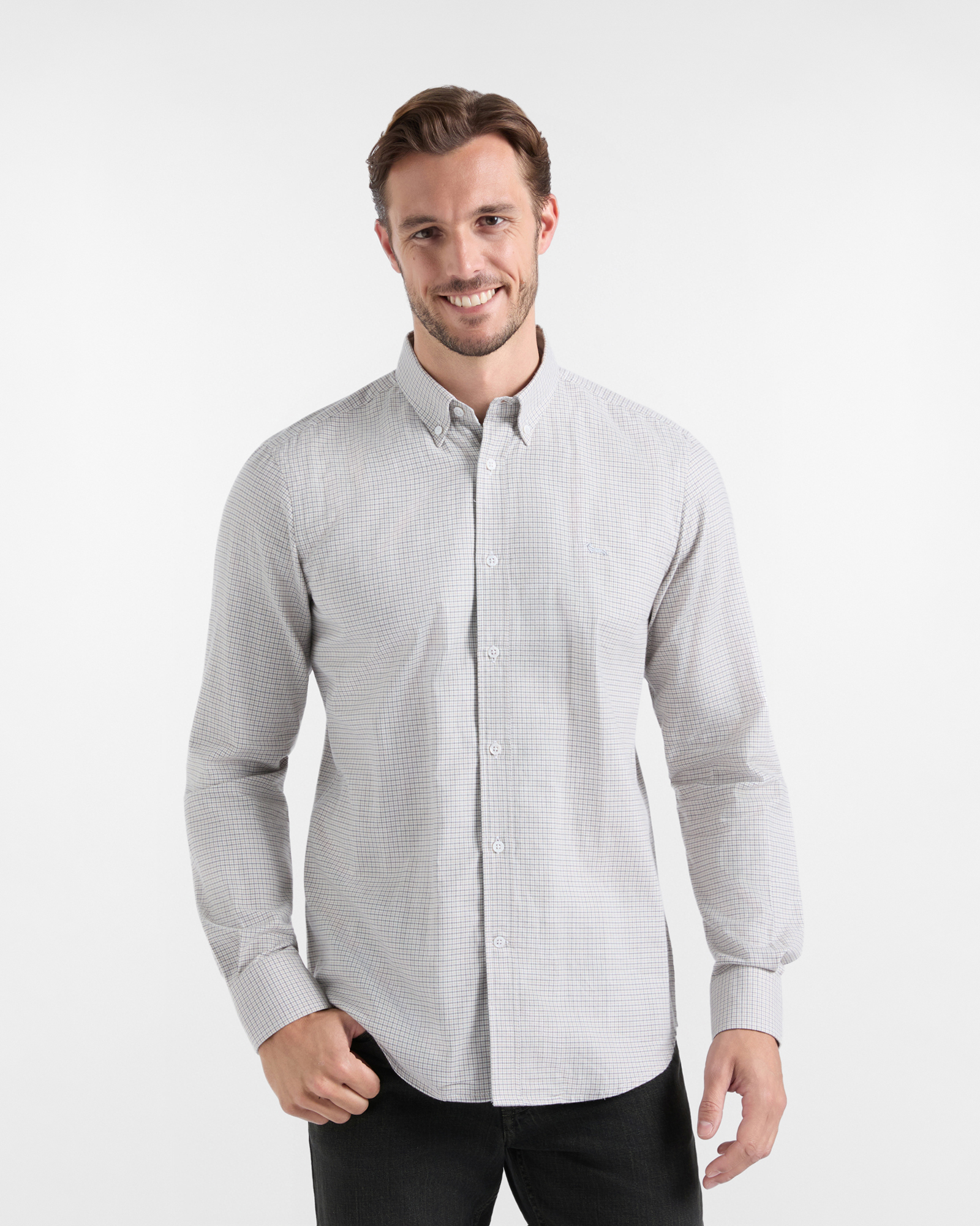 Camicia Uomo in flanella misto cashmere check beige