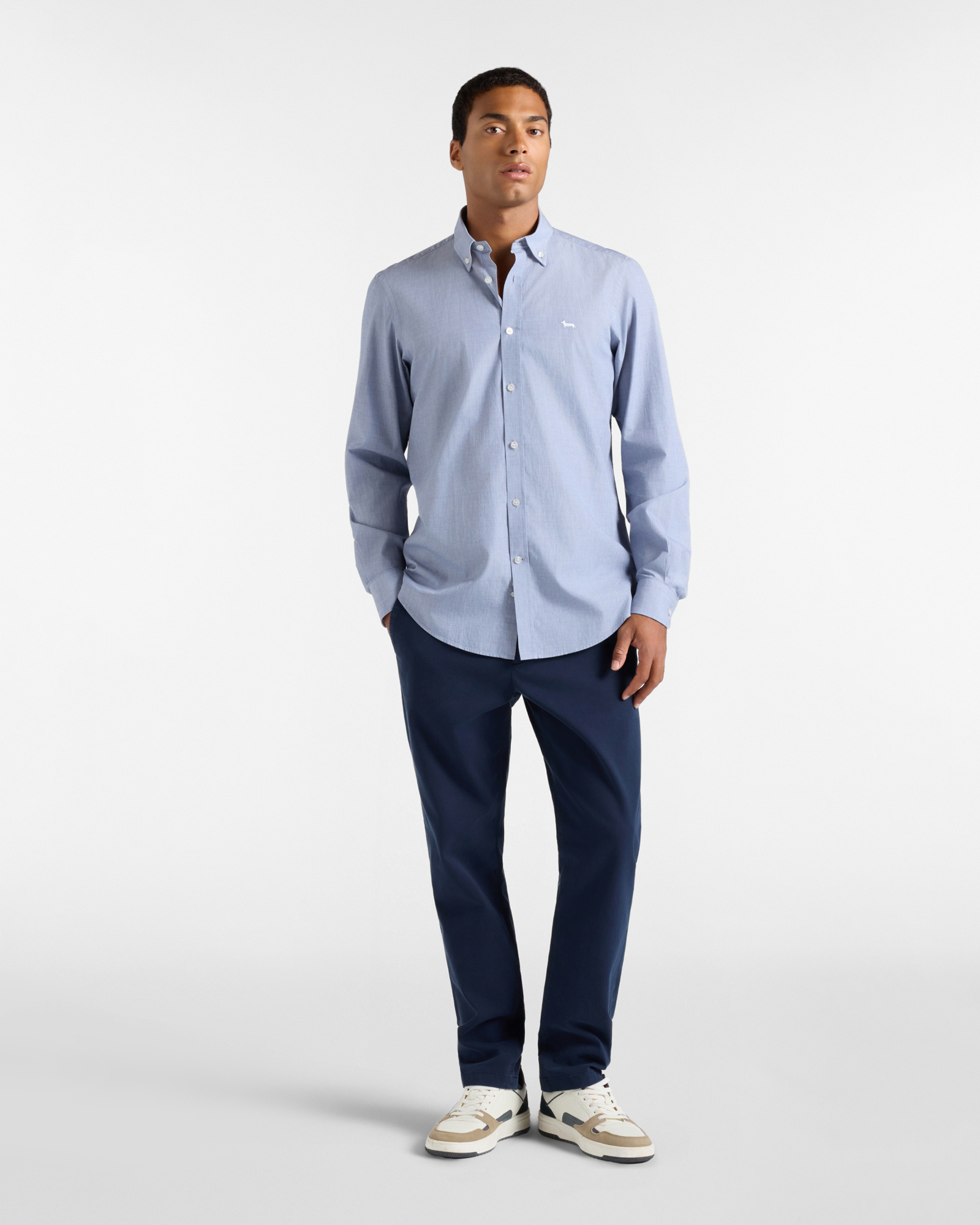 Camisa de hombre en tejido fil-&agrave;-fil de corte regular, AZUL MARINO, large
