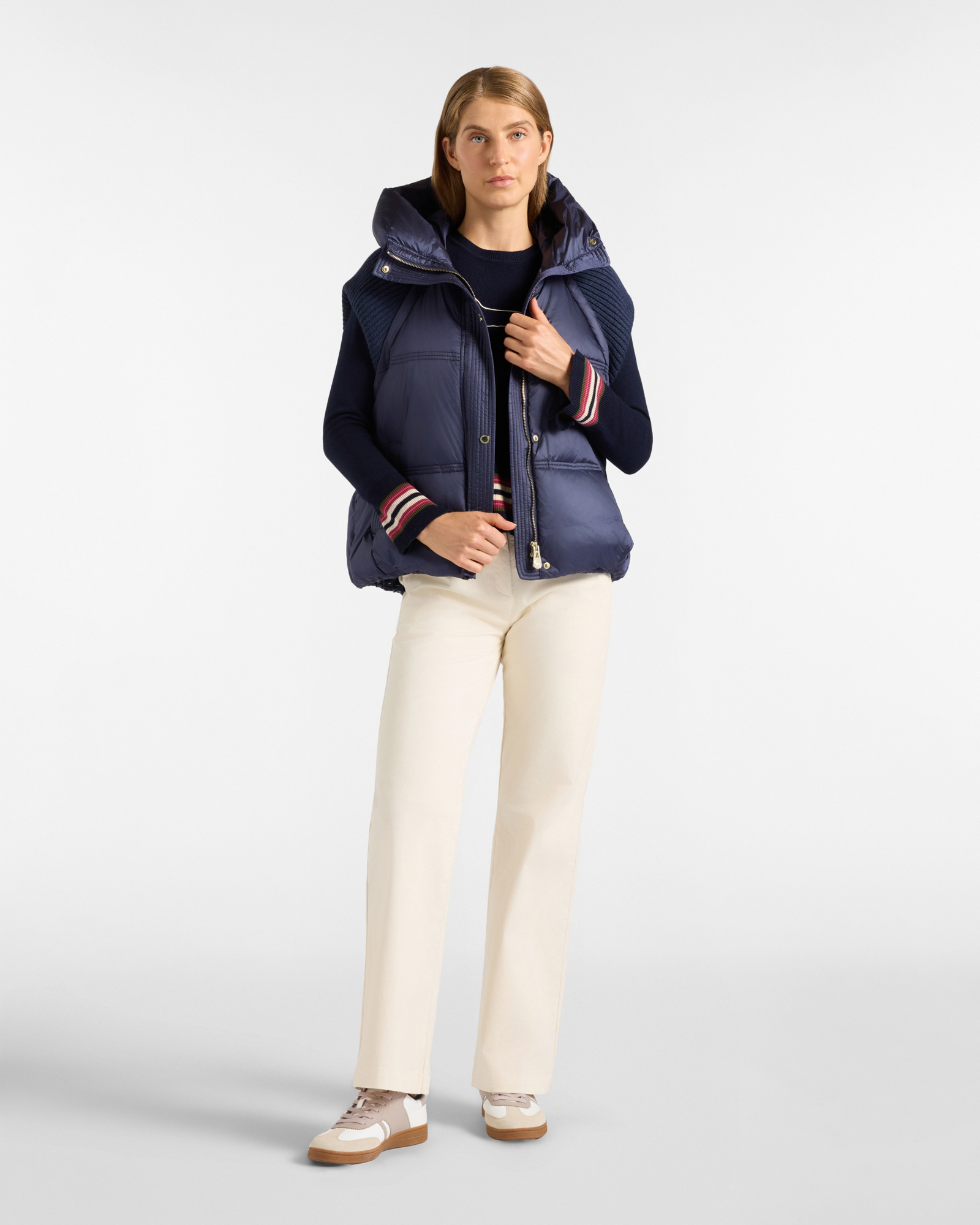 Chaleco para mujer con capucha en nylon azul Oversize, AZUL, large