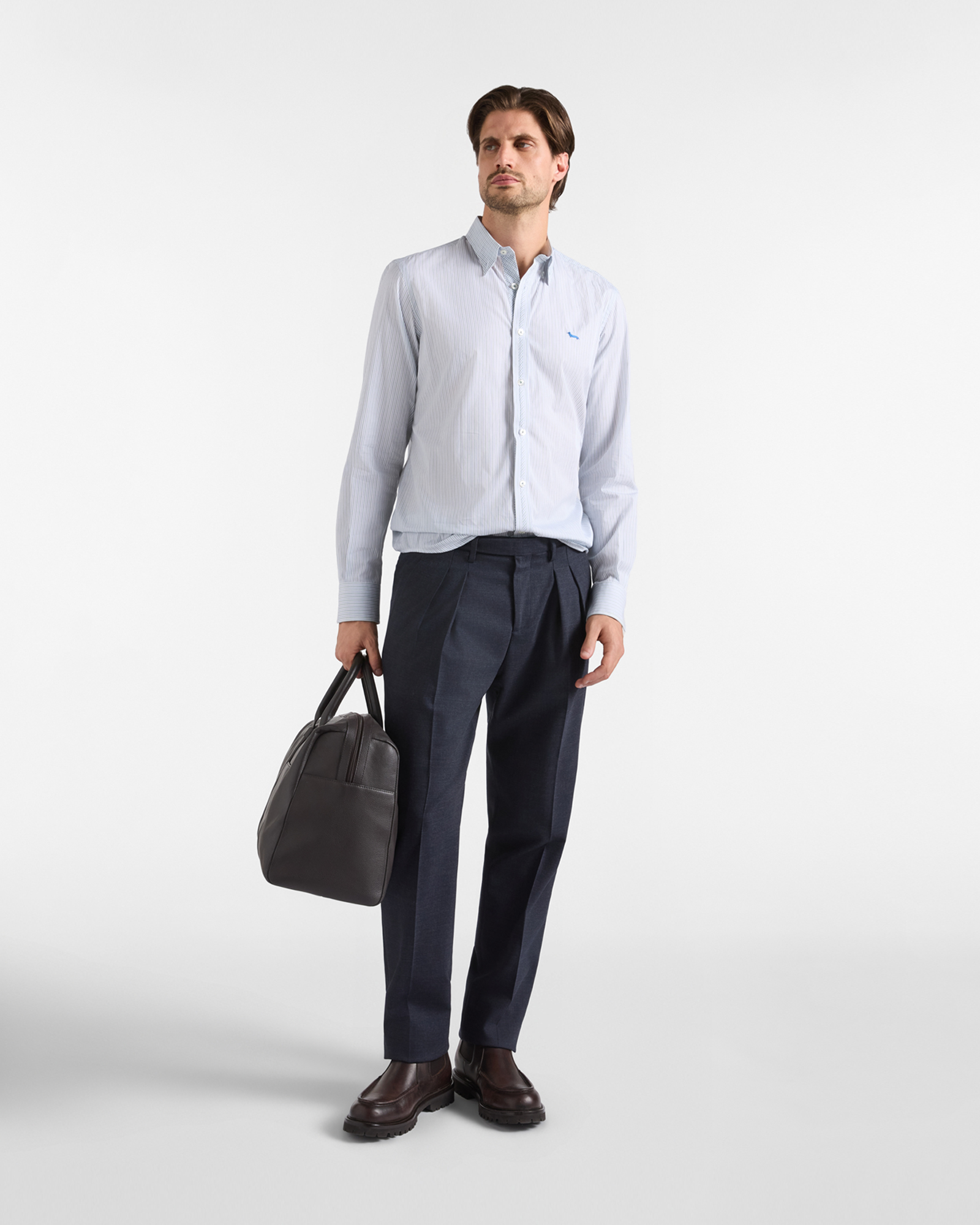 Men&rsquo;s shirt in extra-fine striped poplin, WHITE, large