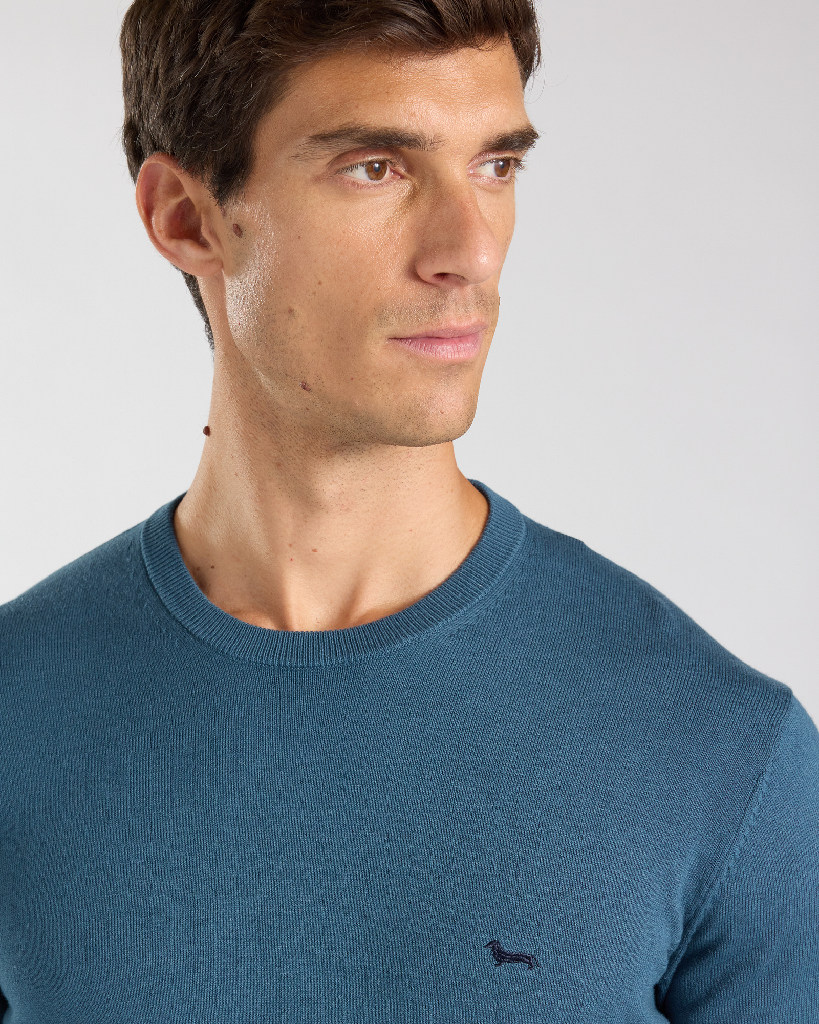 Men's regular fit sweater in a  wool and cotton blend, DARK GREEN, large