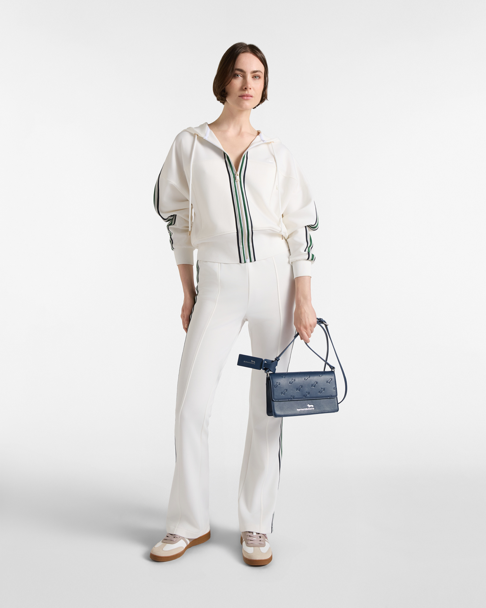 Pantalone Donna in felpa con banda regimental, BIANCO, large