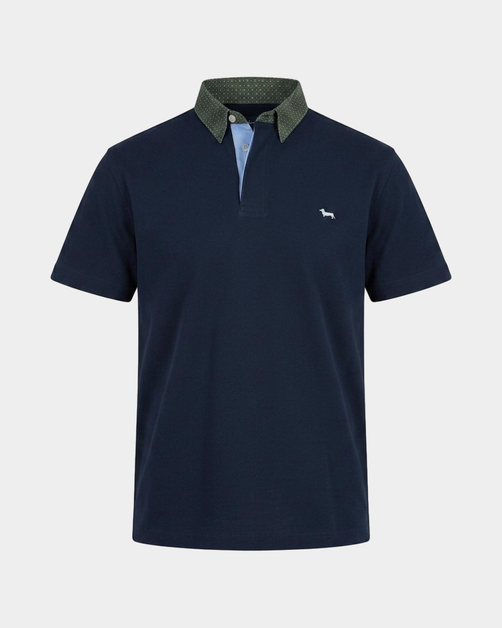 Men's Vietri polo shirt in cotton piqu&eacute; with contrasting collar, NAVY BLUE, large