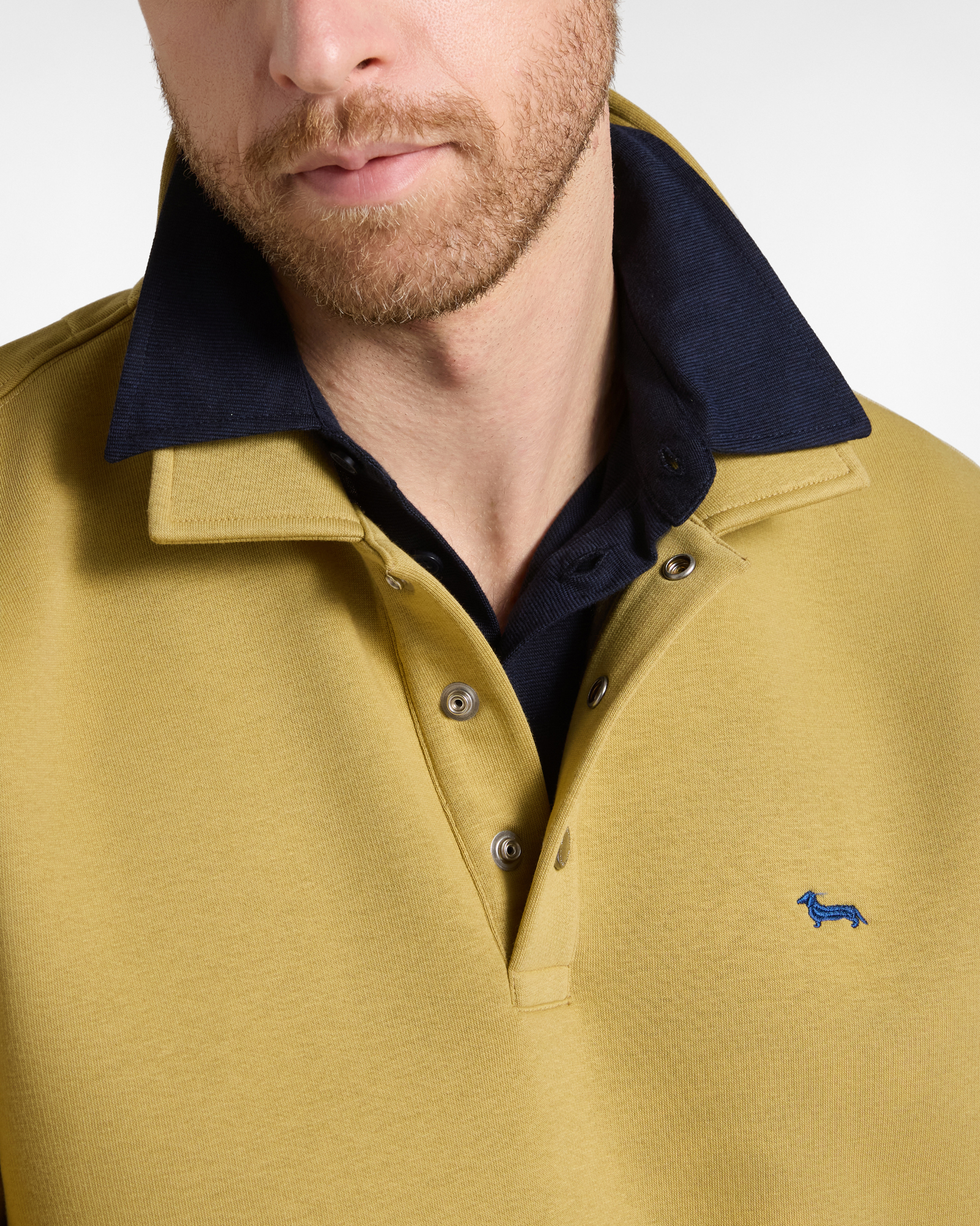 Men's black polo collar sweatshirt with snap buttons, FANGO, large