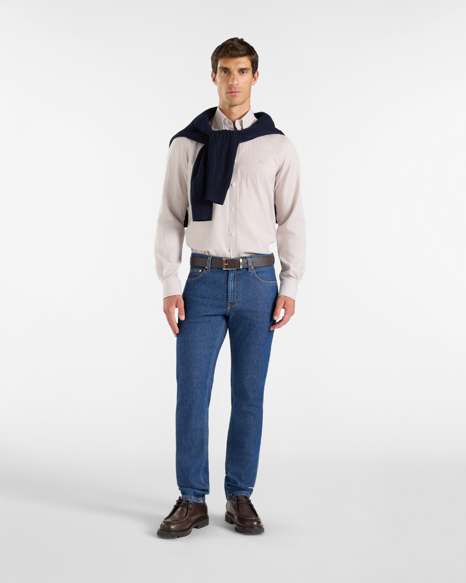 Men's regular-fit yarn-dyed Oxford shirt with stripe, LIGHT BROWN, large