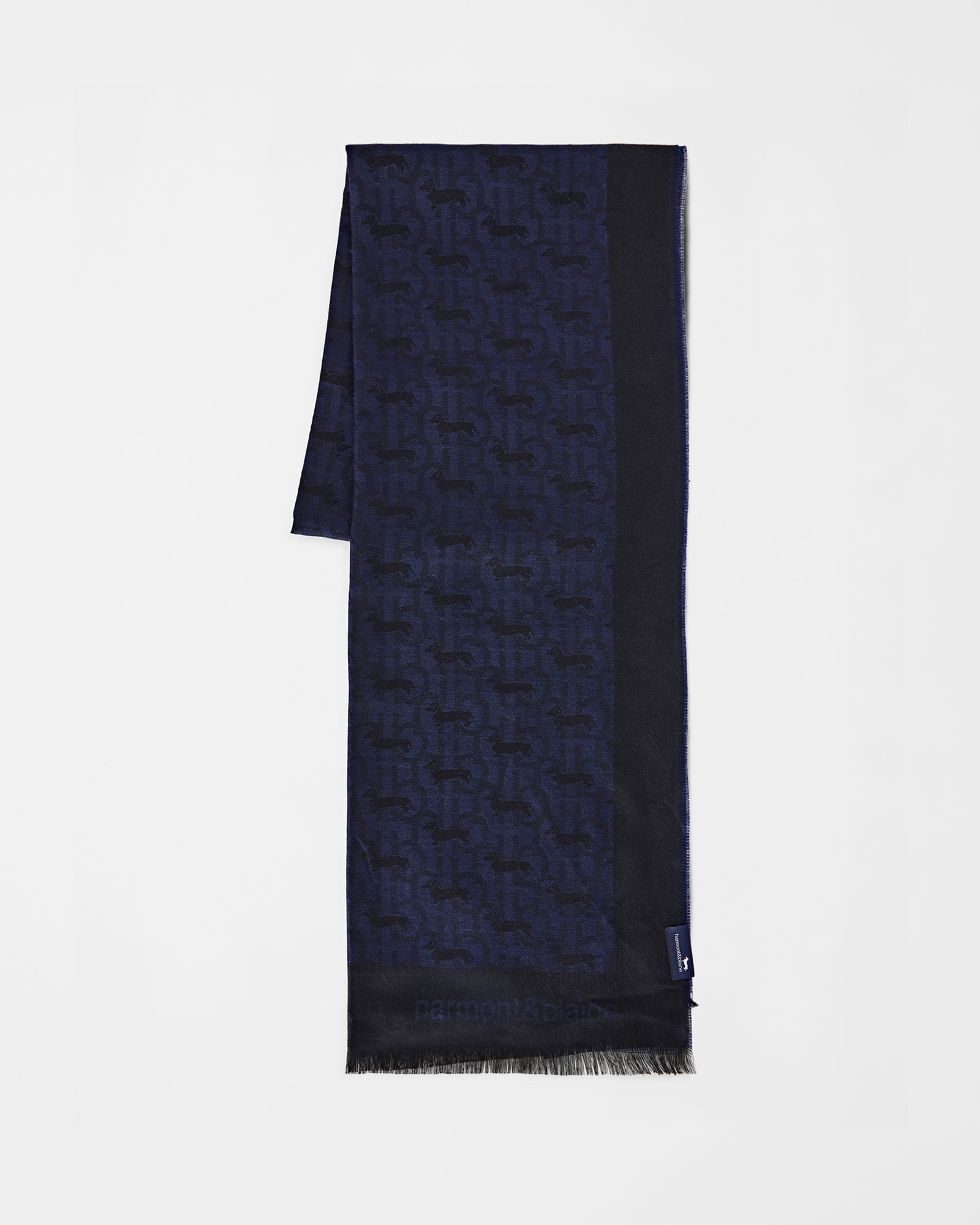 Men's monogram scarf in blue viscose with all-over dachshund jacquard