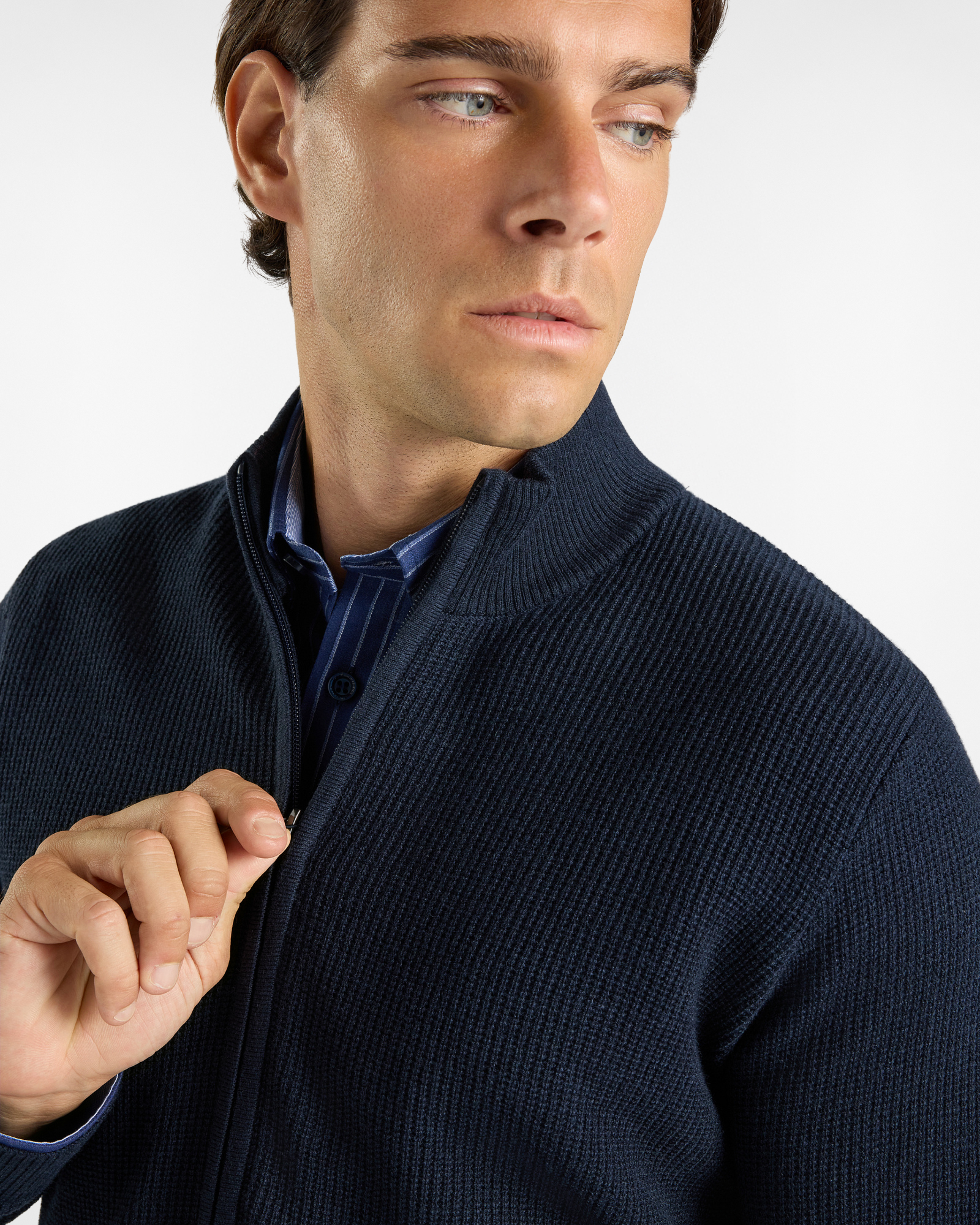 Maglia HBJ Uomo con Zip in Misto Lana, BLU SCURO, large