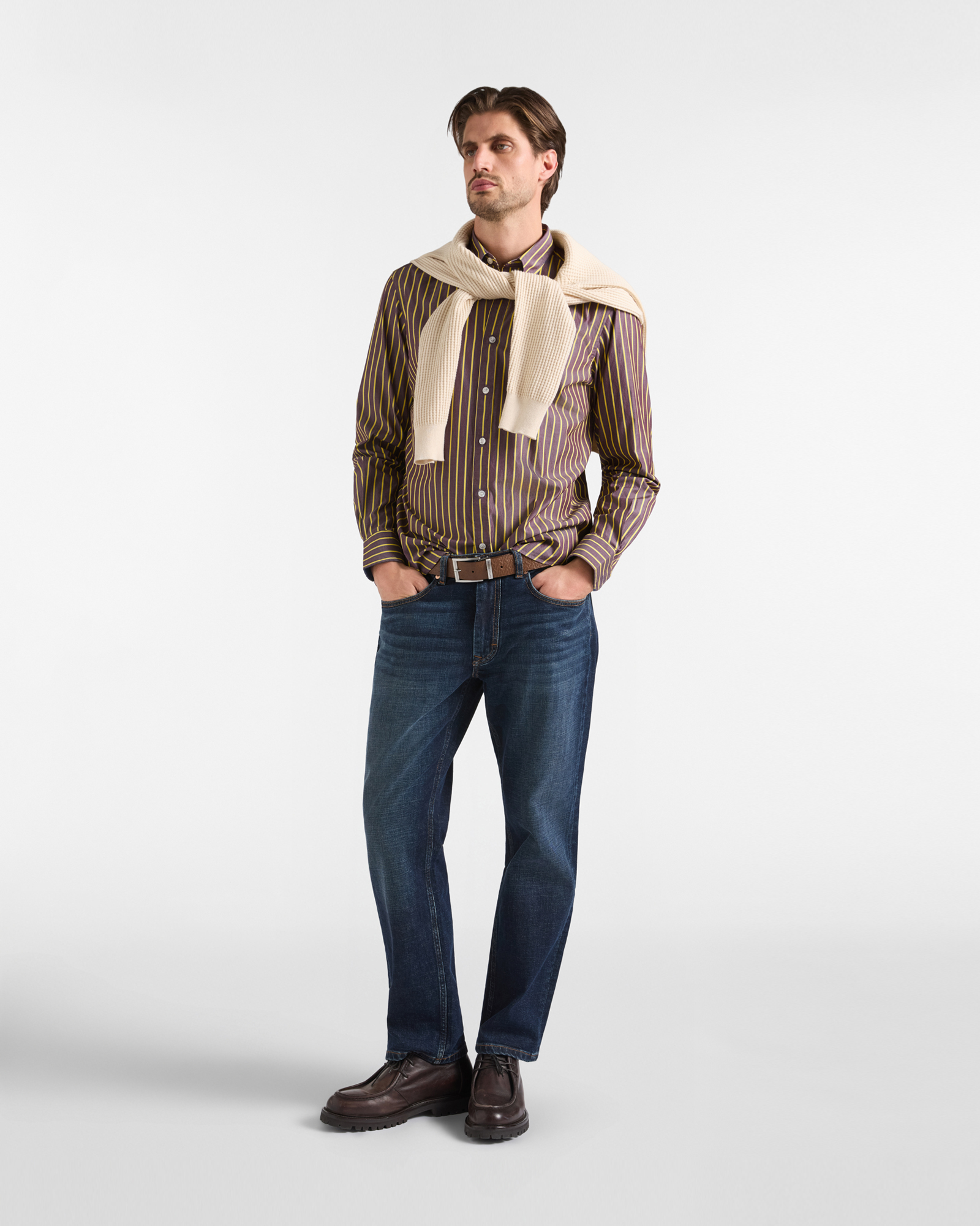 Camicia Uomo Regular Fit Righe Regimental in Cotone, VIOLA SCURO, large