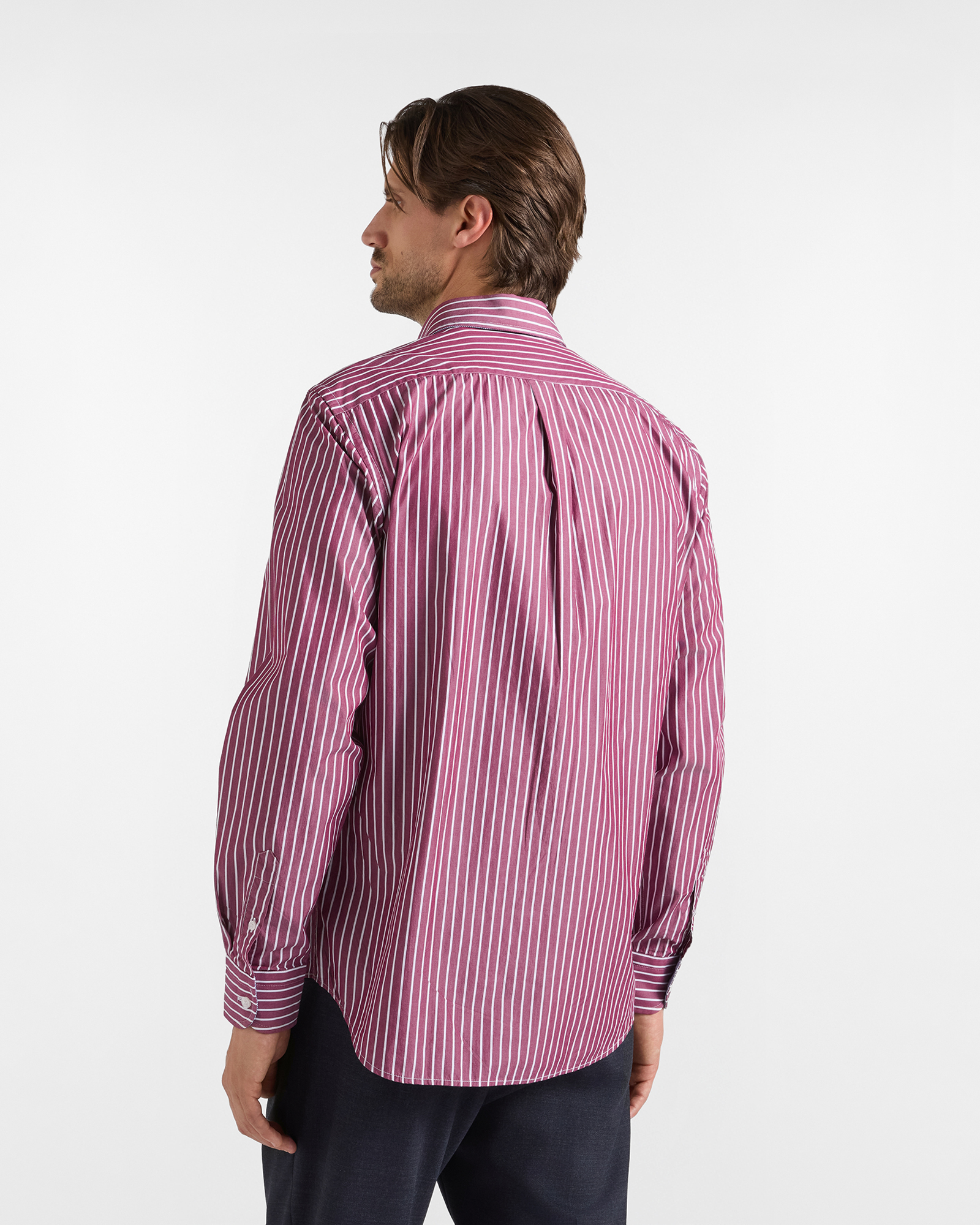 Camisa de hombre de corte regular con rayas anchas, te&ntilde;ido en hilo, color rojo, ROJO, large