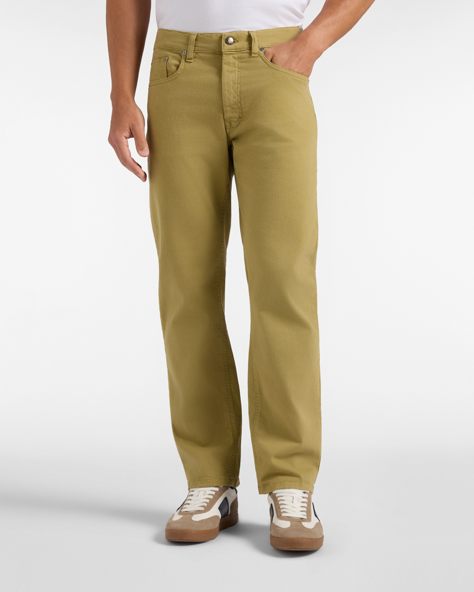 Men&rsquo;s Regular Fit stretch cotton mud-coloured jeans, Made in Italy