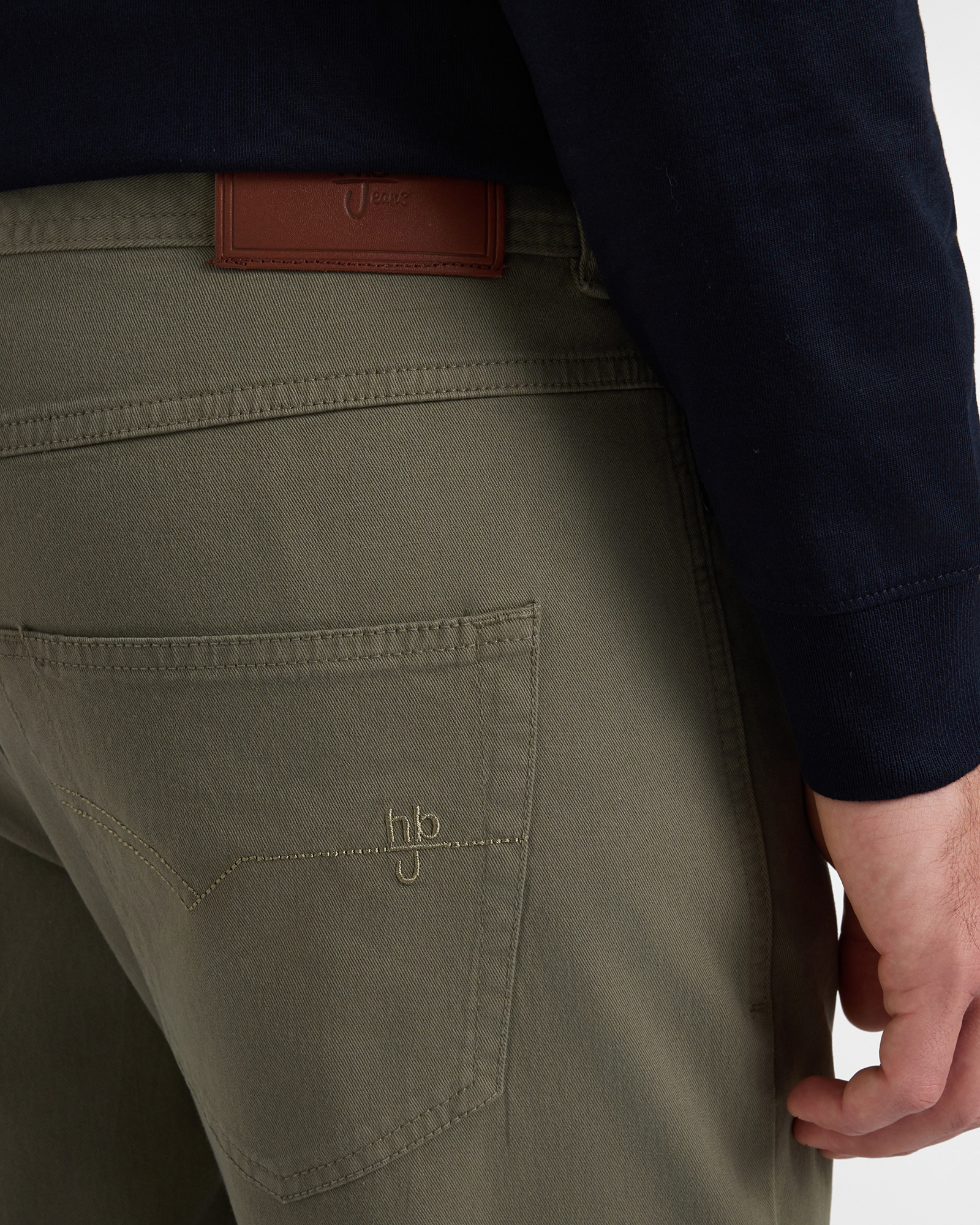 Pantalone HBJ Uomo 5 Tasche Narrow Fit in Gabardina di Cotone Stretch, VERDE, large