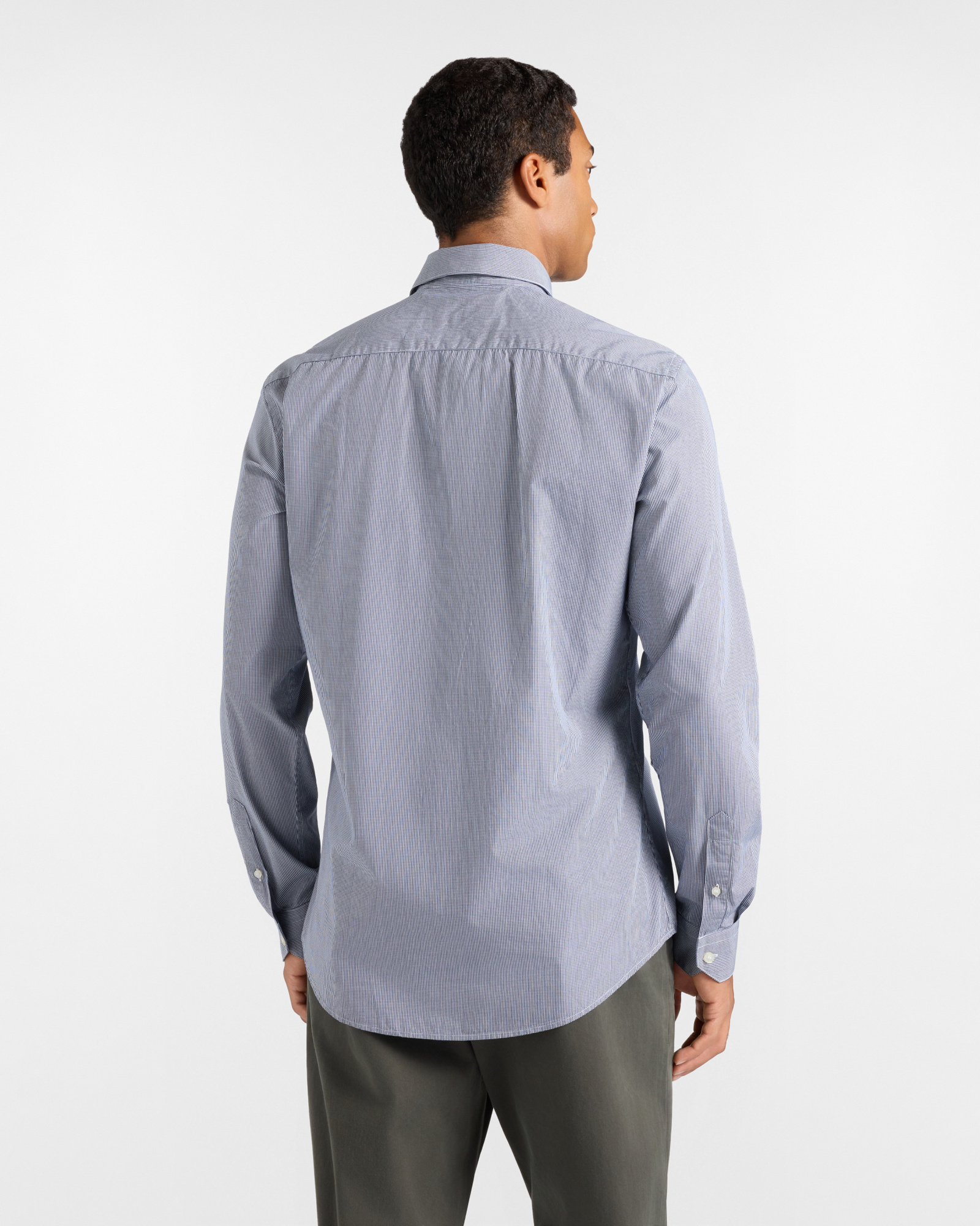 Men's narrow-fit dark  yarn-dyed micro-gingham shirt, BLUETTE, large