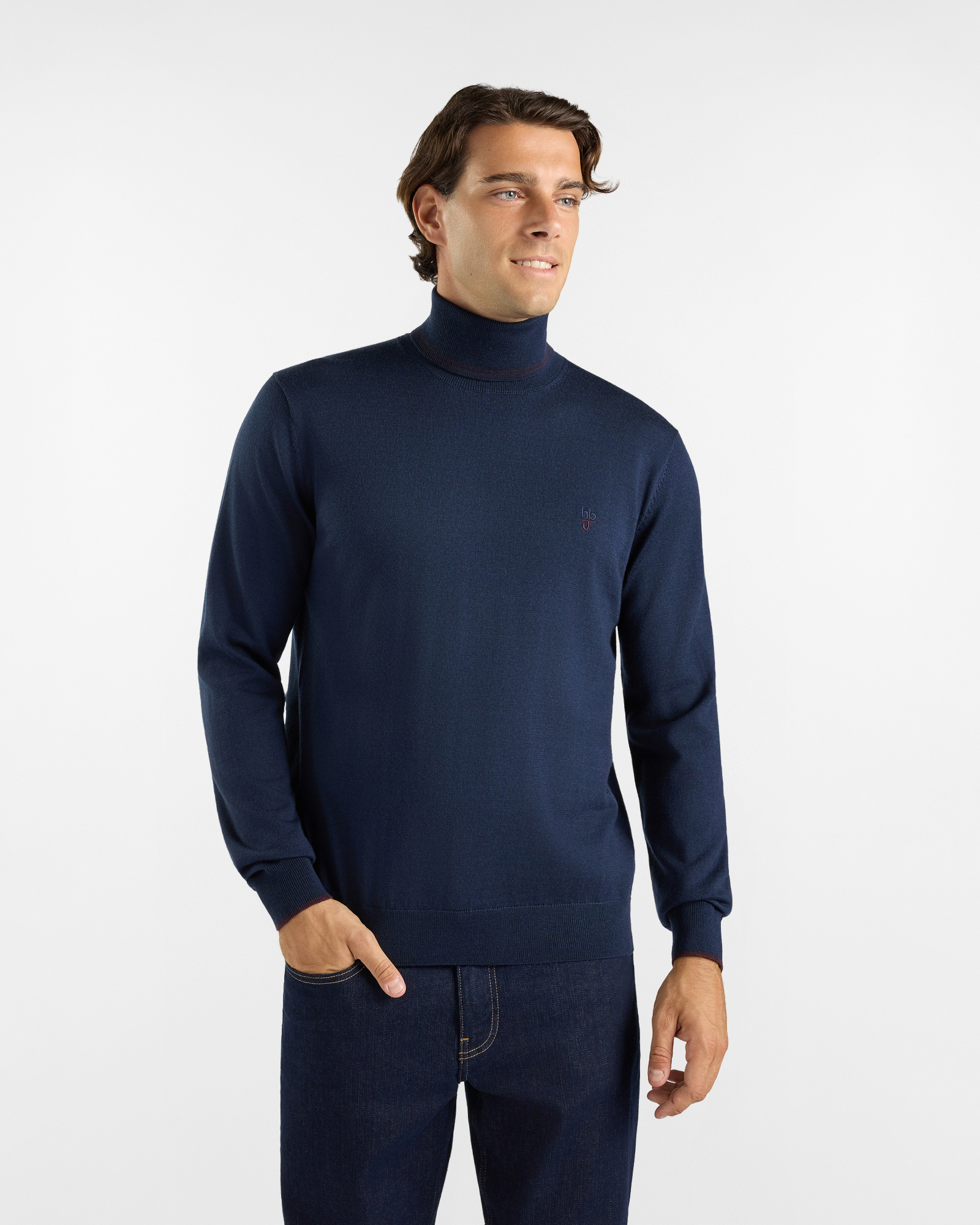 Dolcevita HBJ Uomo in pura lana Merino blu navy