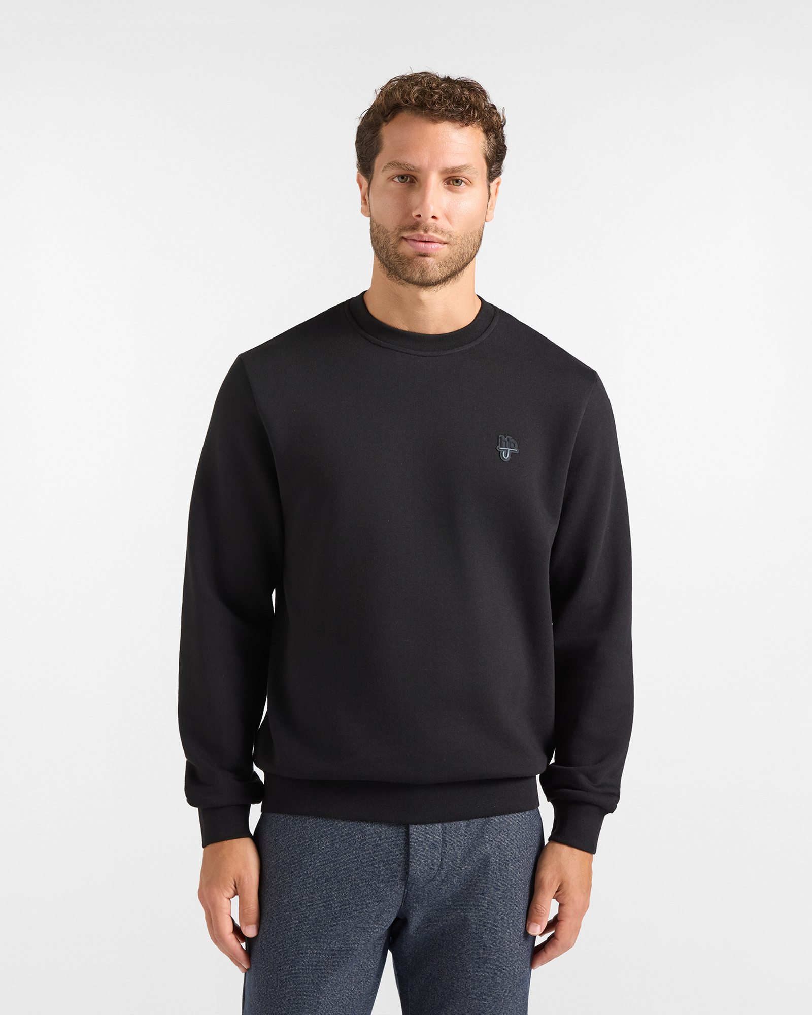 Men&rsquo;s HBJ Sweatshirt with Logo Patch in Black Cotton Blend