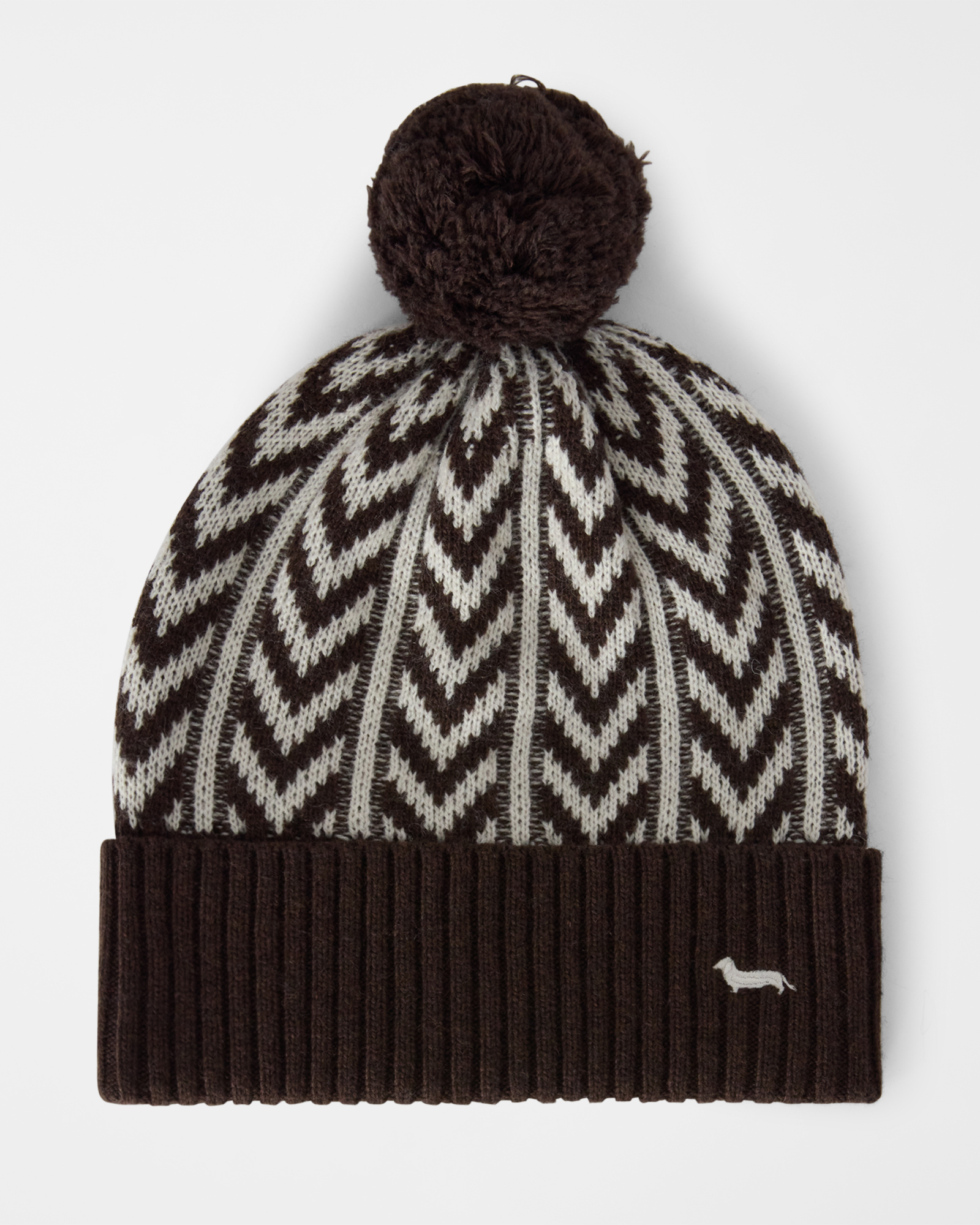 Gorro de mujer jacquard con pomp&oacute;n en mezcla de lana de color marron