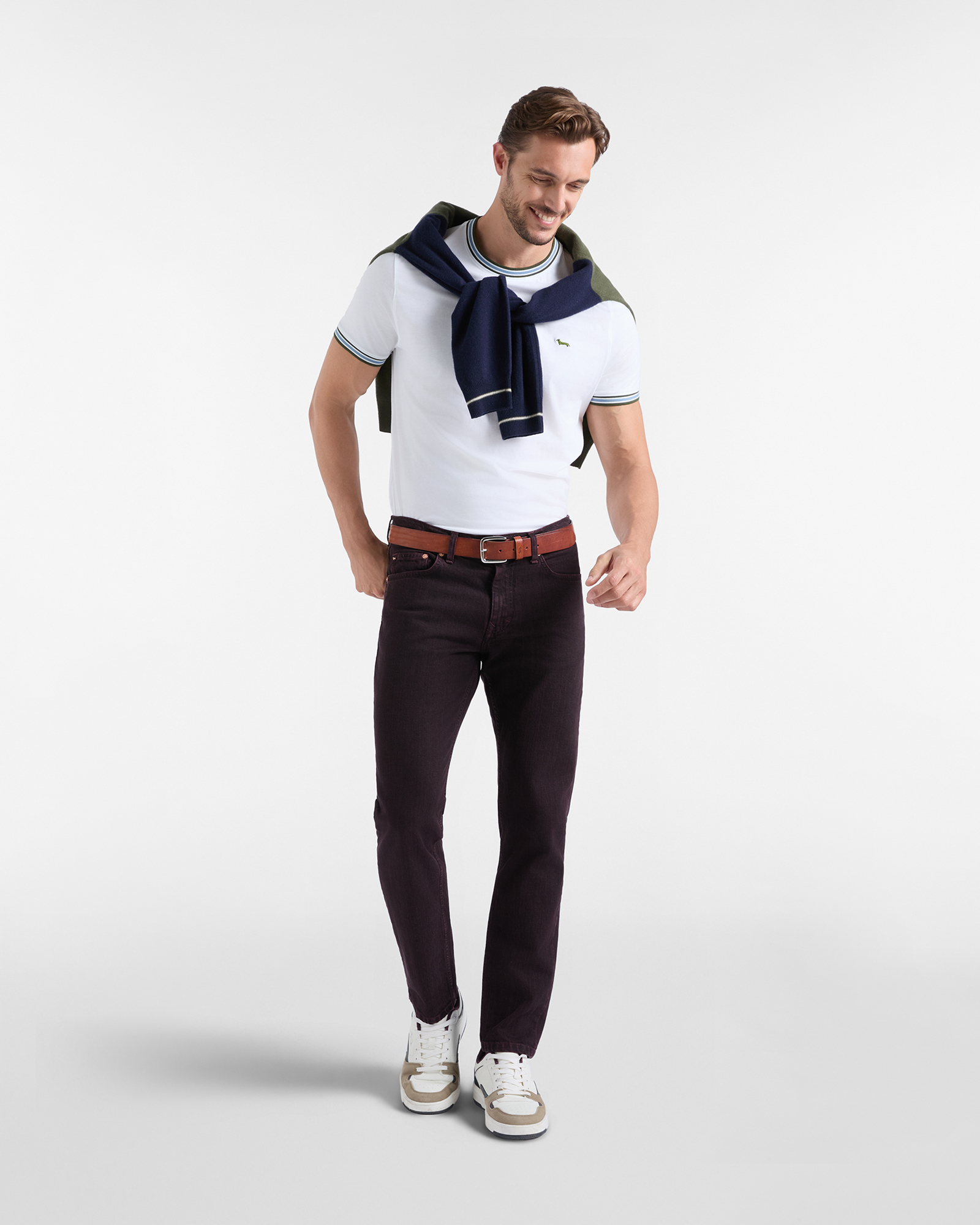 T-shirt Uomo con girocollo a costine rigate in 100% puro cotone Regular Fit, BIANCO, large