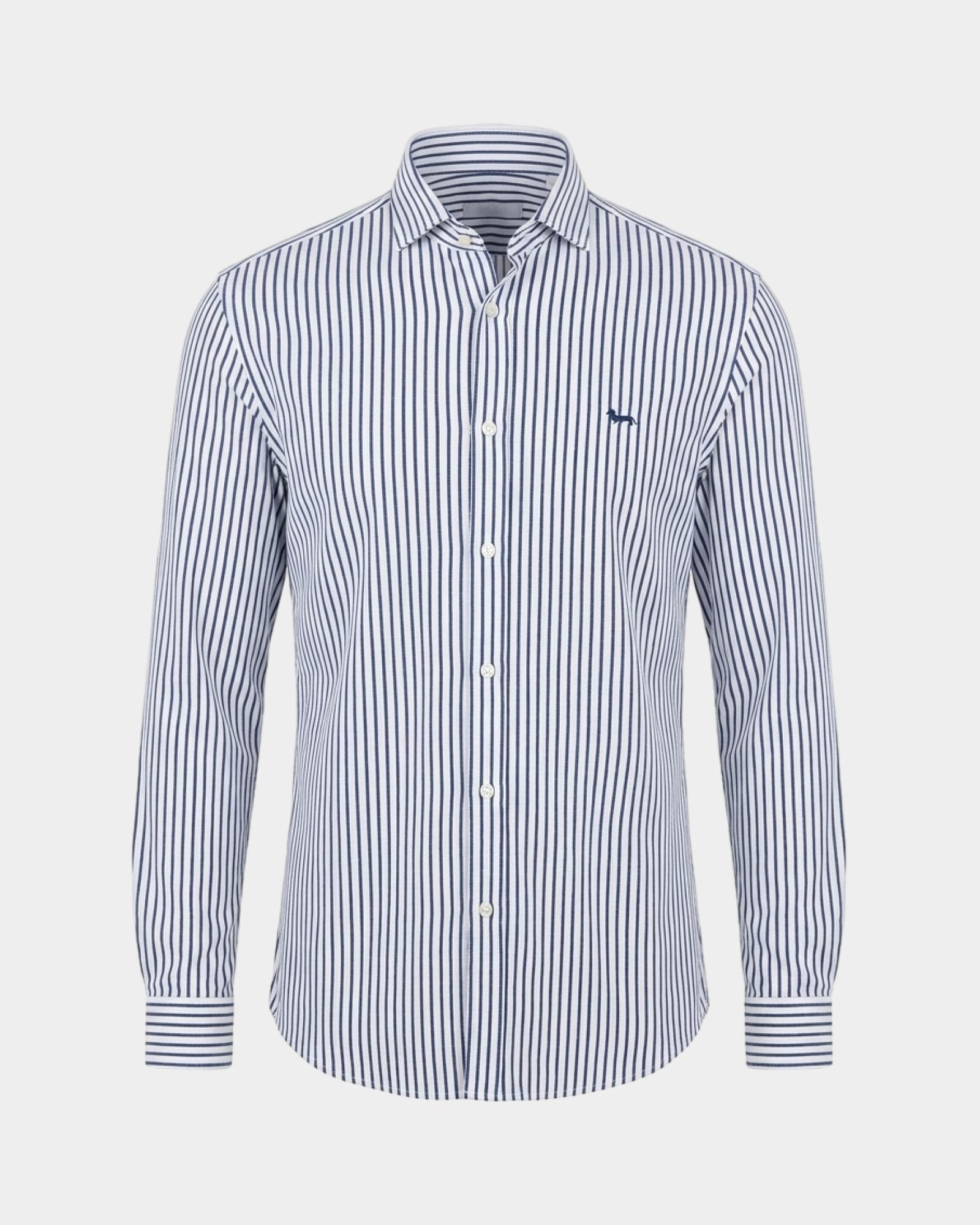 Men's narrow-fit dark  yarn-dyed striped piqu&eacute;, OCEAN, large