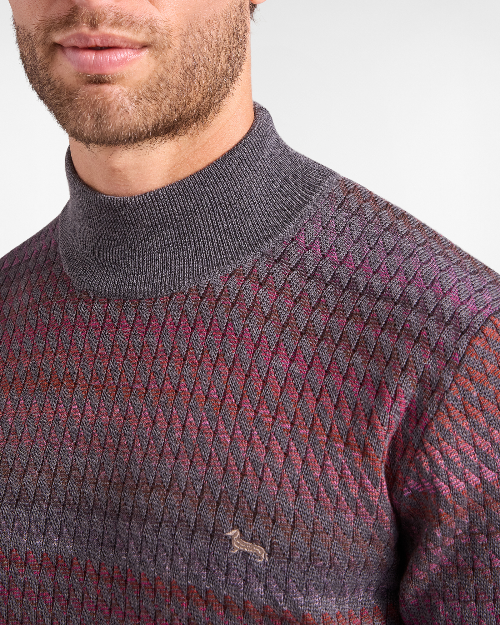 Maglia Uomo con collo Perkins in 100% pura lana Regular Fit Made in Italy, GRIGIO, large