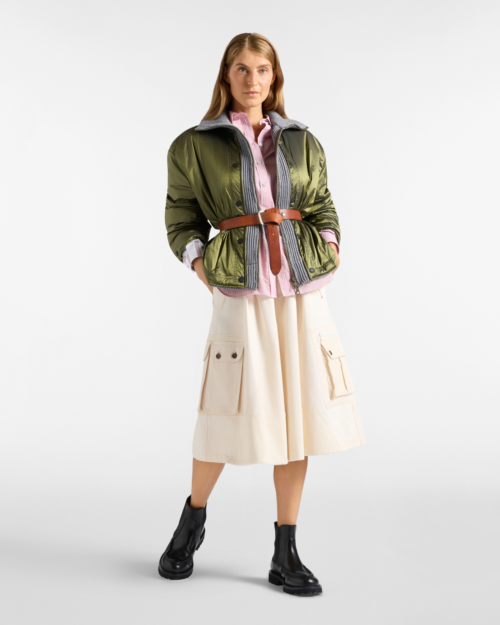 Chaqueta de mujer Re-Loved con inserciones de punto en nailon, &laquo;Made in Italy&raquo;, VERDE DEPORTIVO, large