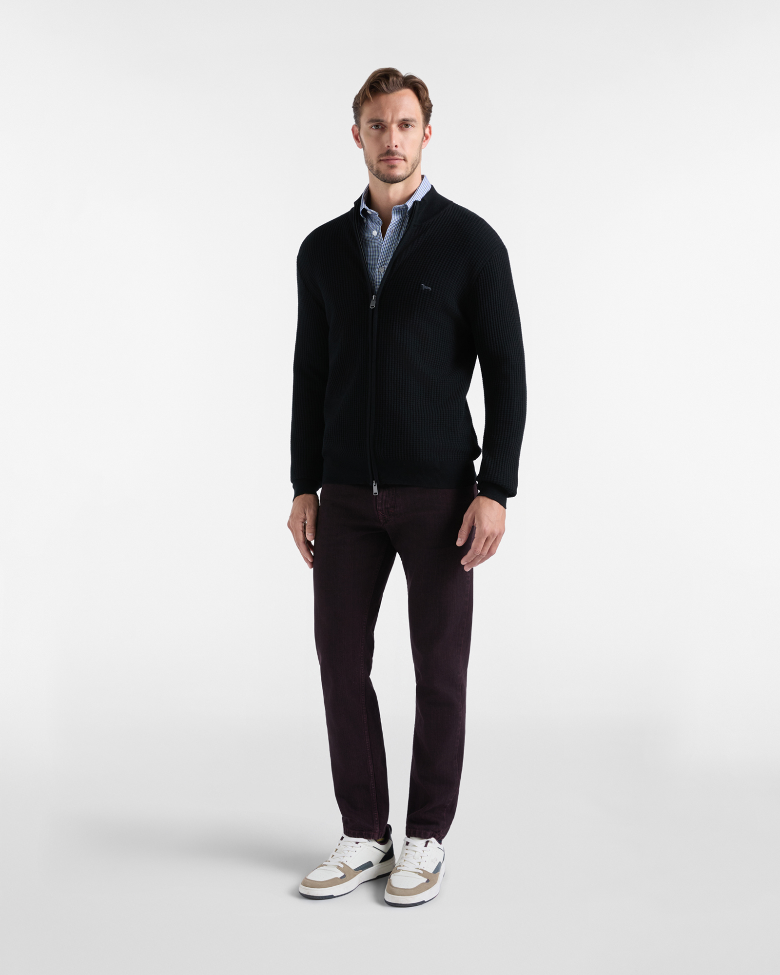 Men's regular-fit textured houndstooth shirt, NAVY BLUE, large