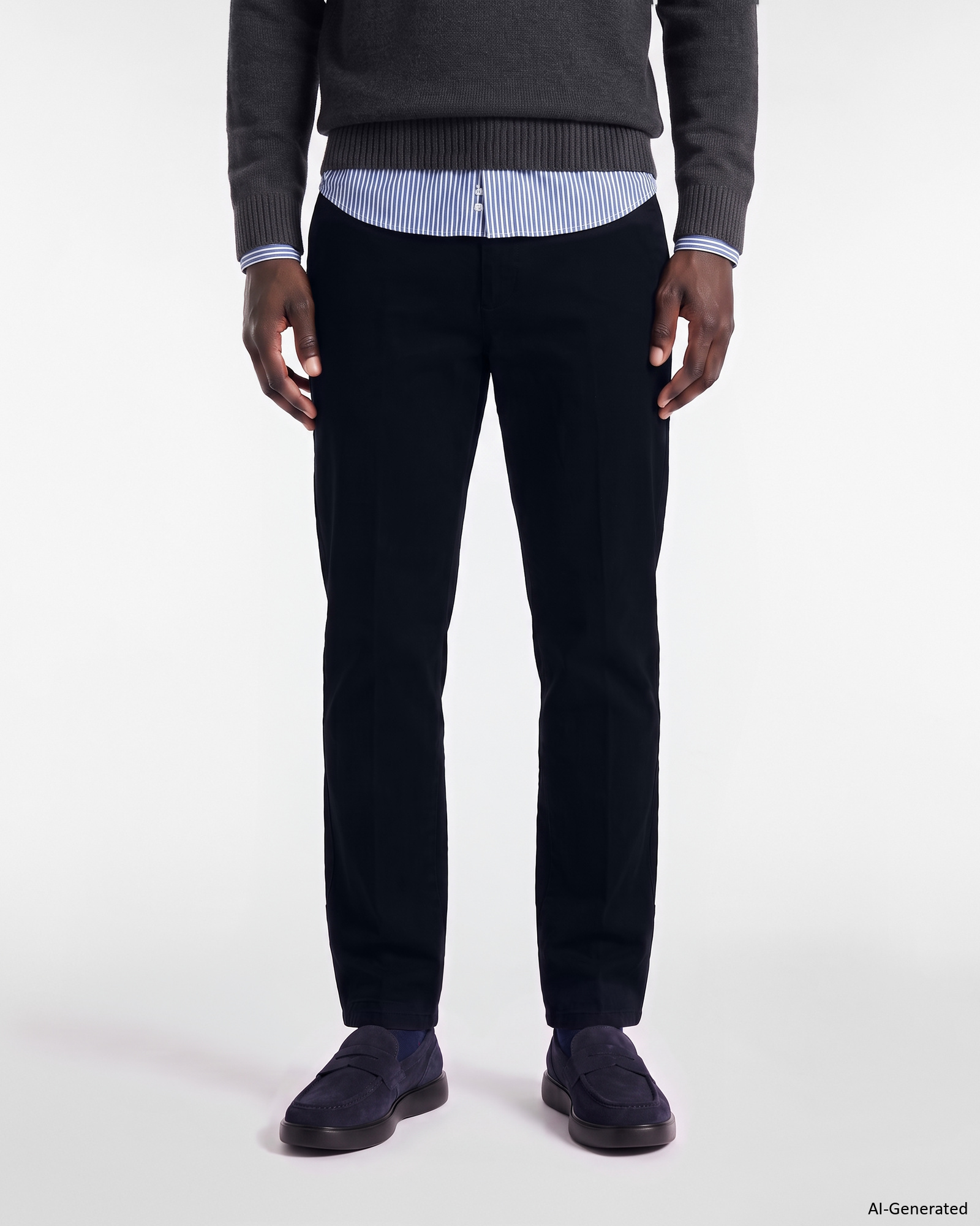 Men&rsquo;s regular-fit dark blue stretch cotton chino pants