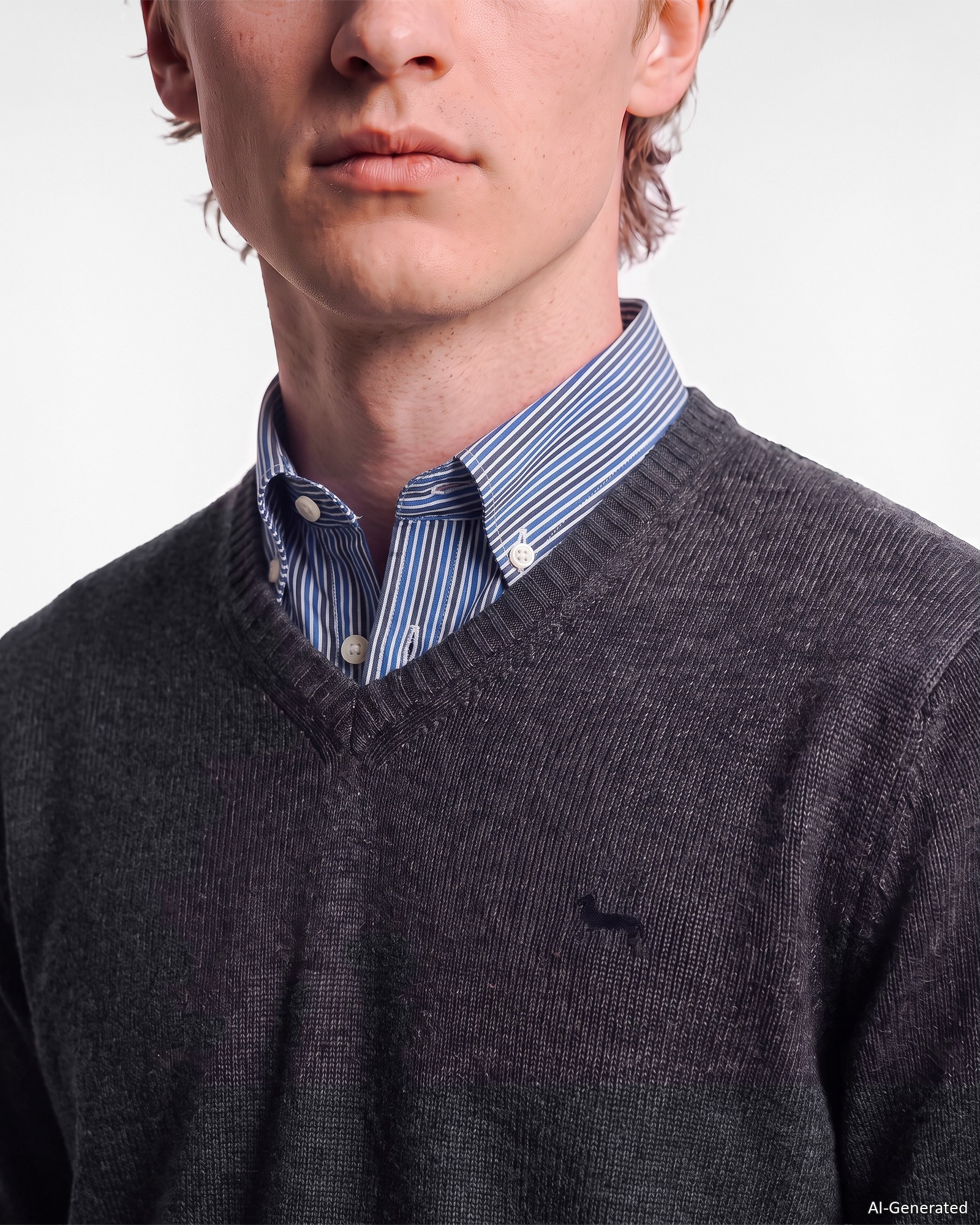 Herrenpullover mit V-Ausschnitt aus Wollmischung mit regul&auml;rer Passform Made in Italy, MARINEBLAU, large