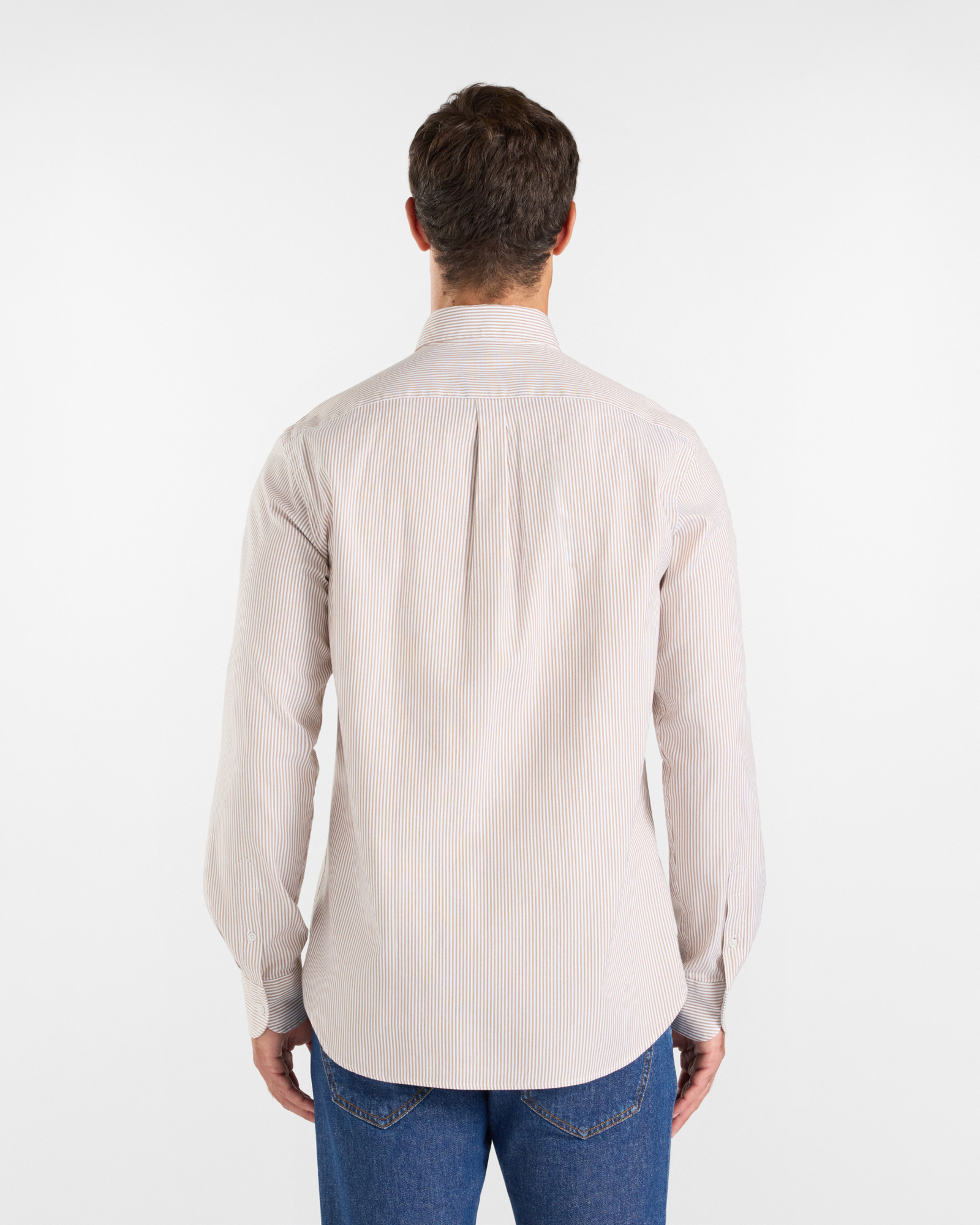 Men's regular-fit yarn-dyed Oxford shirt with stripe, LIGHT BROWN, large