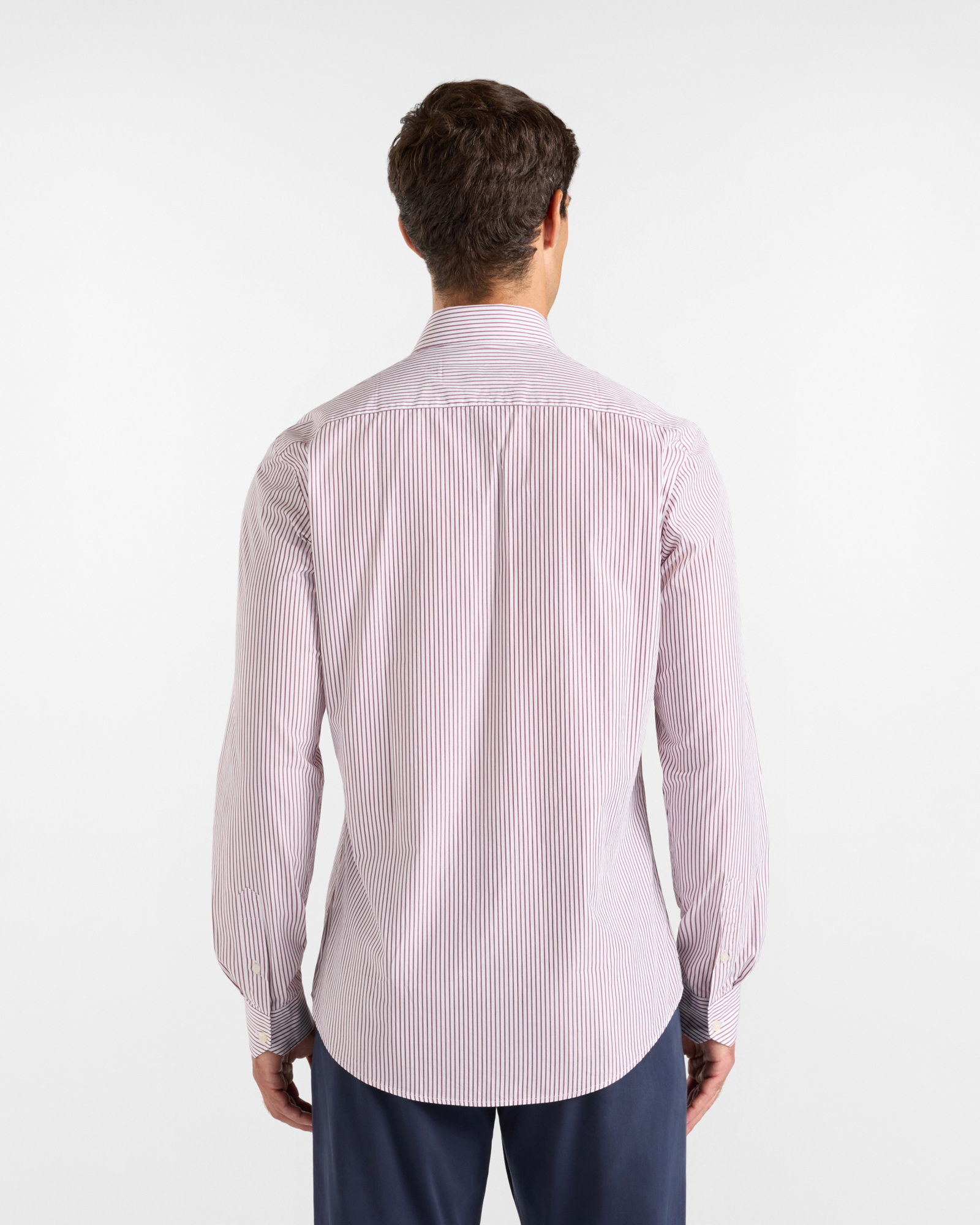 Men's narrow-fit  shirt featuring stripes on a  yarn-dyed background, RED, large