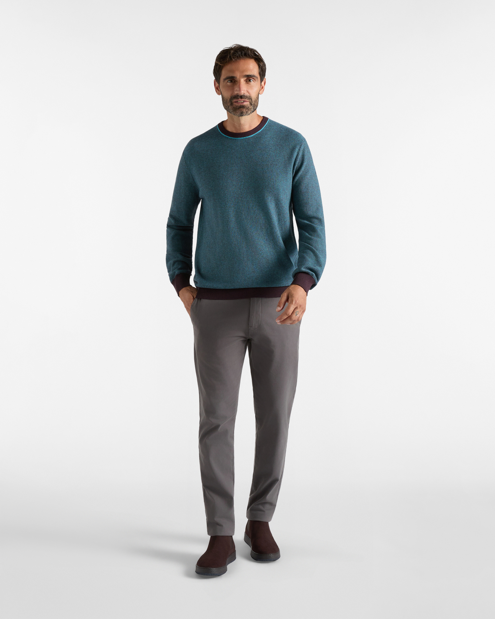 Maglia Girocollo HBJ Uomo punto misto in lana e cashmere, BORDEAUX, large