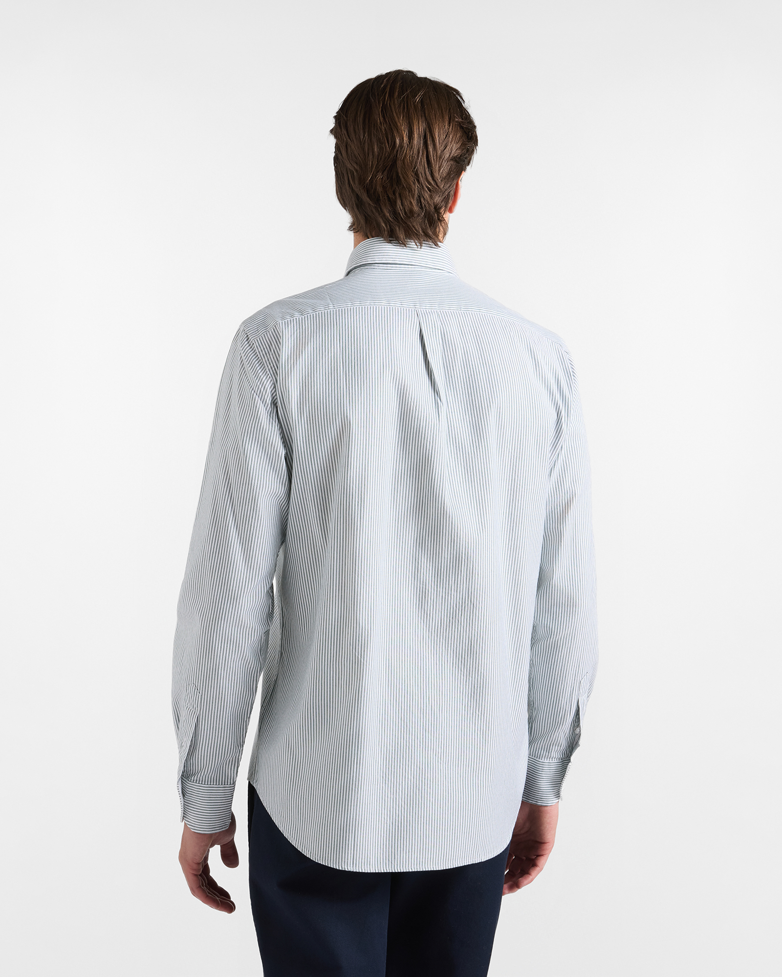 Men's regular-fit yarn-dyed Oxford shirt with stripe, BOTTLE GREEN, large