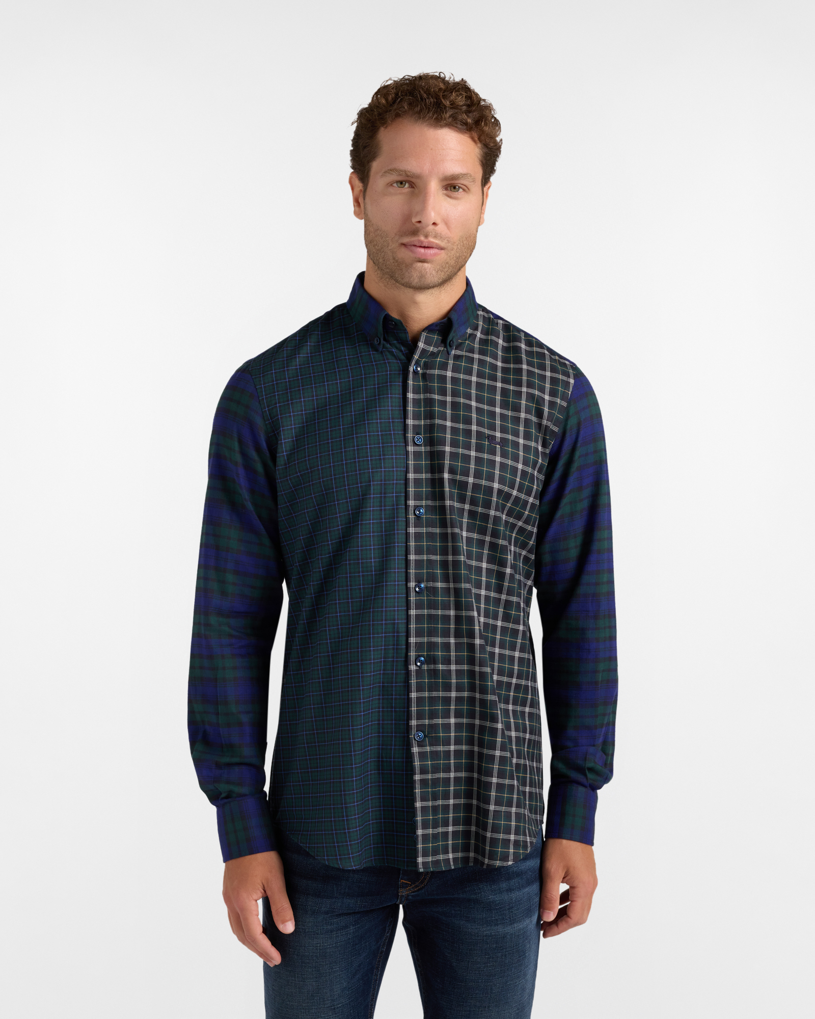 Camicia Piazzetta Uomo in flanella a quadri patchwork Regular Fit verde Made in Italy