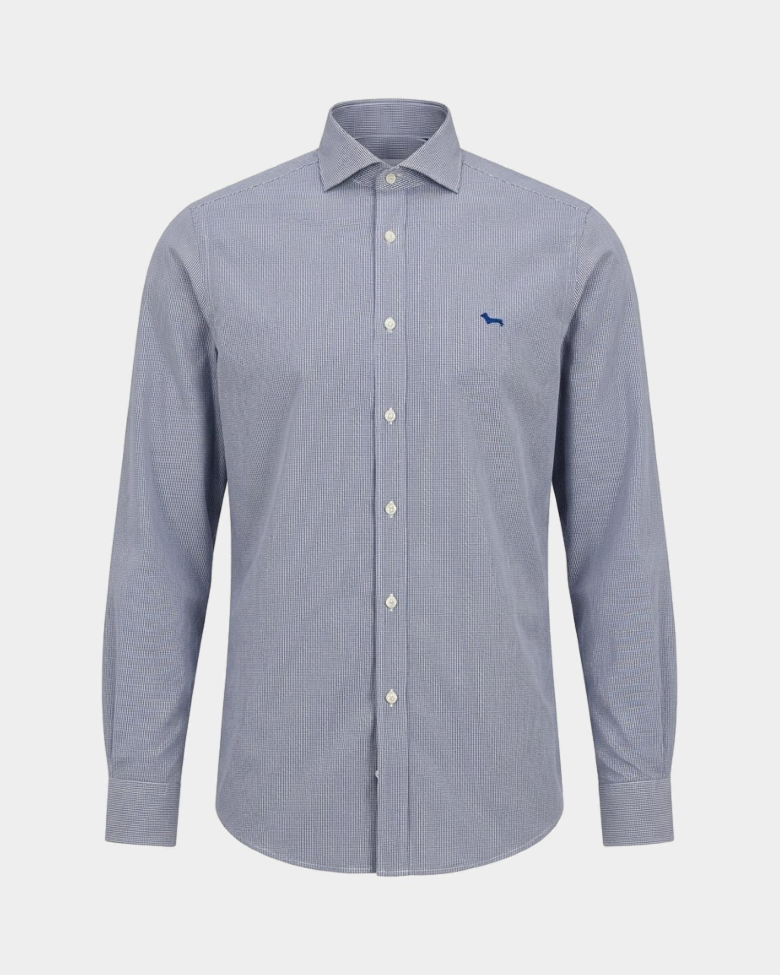 Men's narrow-fit dark  yarn-dyed micro-gingham shirt, BLUETTE, large