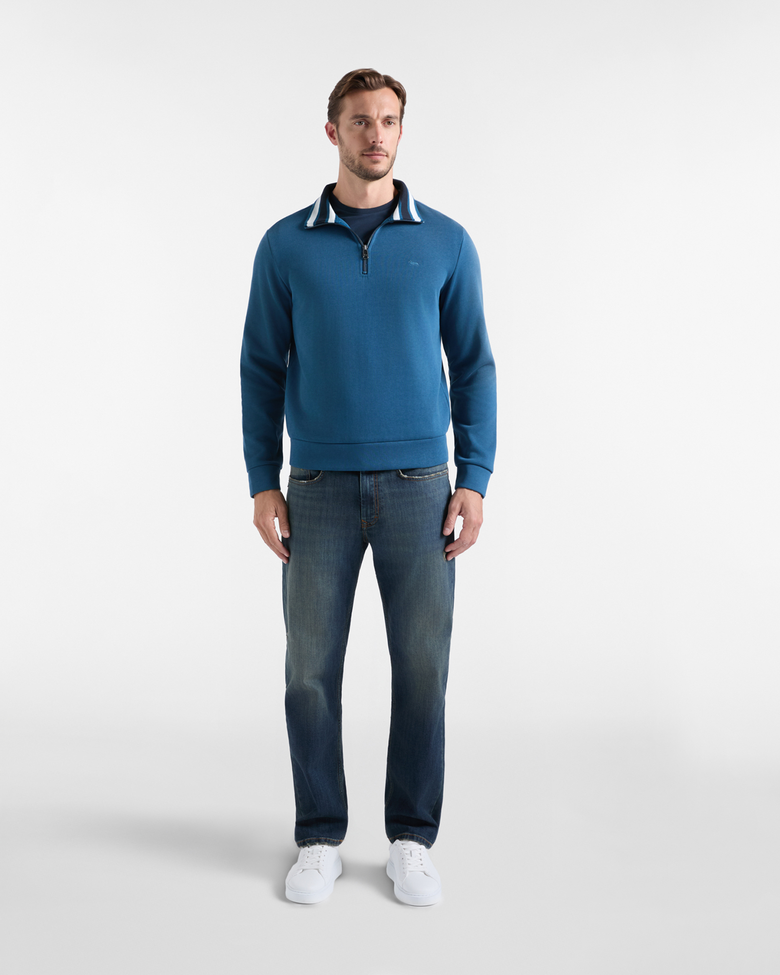Men's Regular Fit half-zip ribbed cotton sweatshirt, DARK GREEN, large