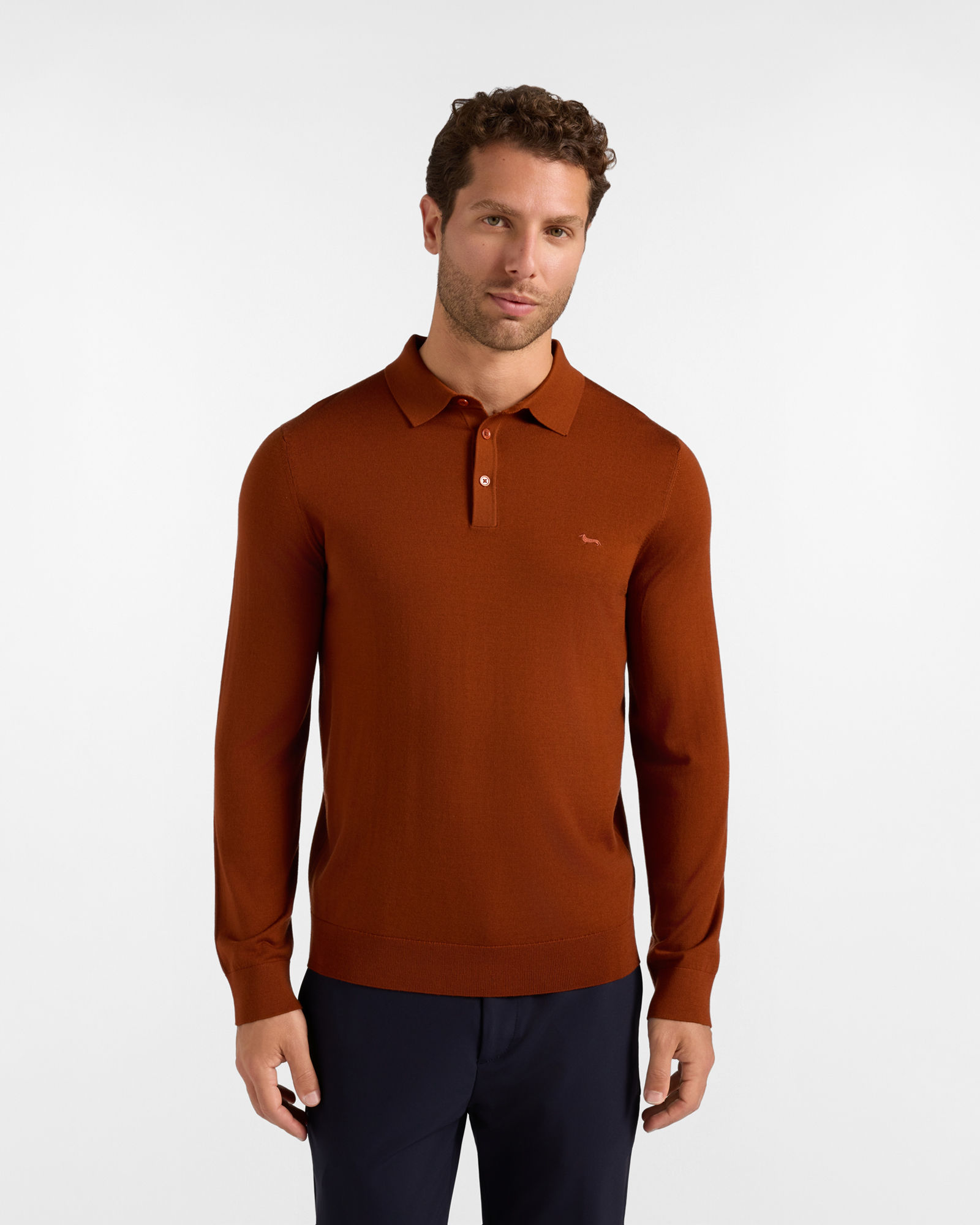 Men's buttoned polo shirt collar sweater in red 100% pure wool with regular fit