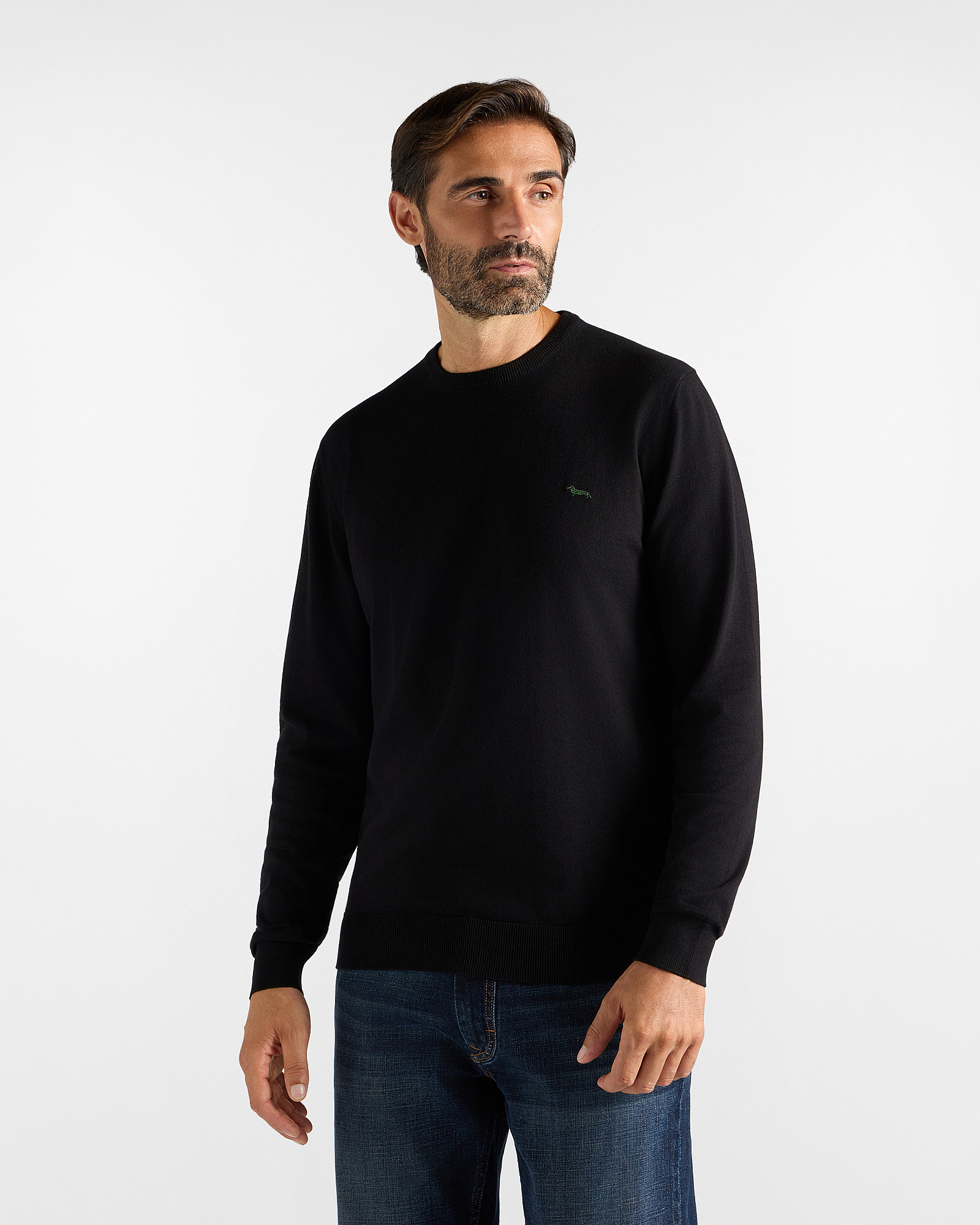 Maglia Uomo in misto cotone e cashmere nero Regular Fit Made in Italy