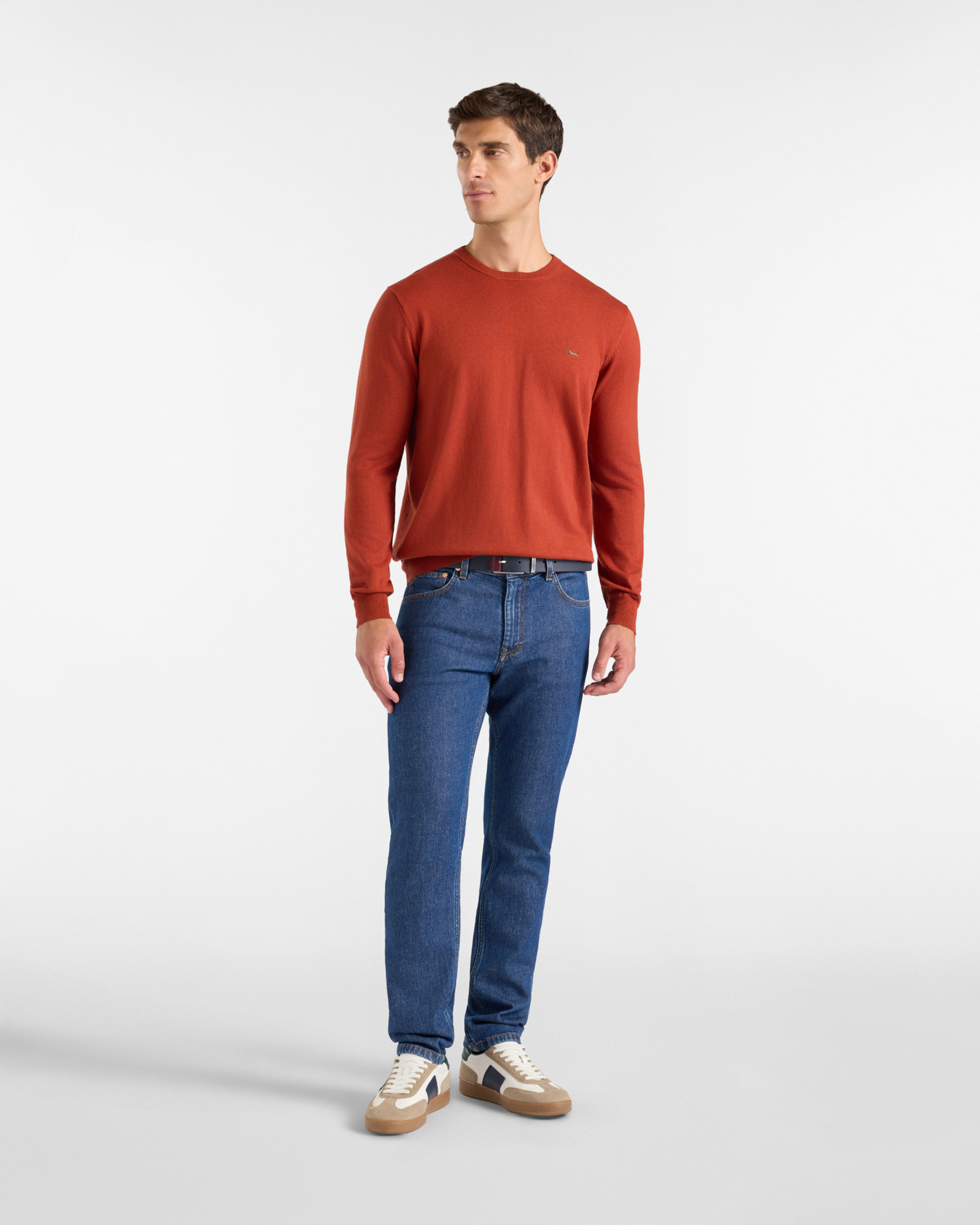 Men's regular fit sweater in a  wool and cotton blend, BRICK RED, large