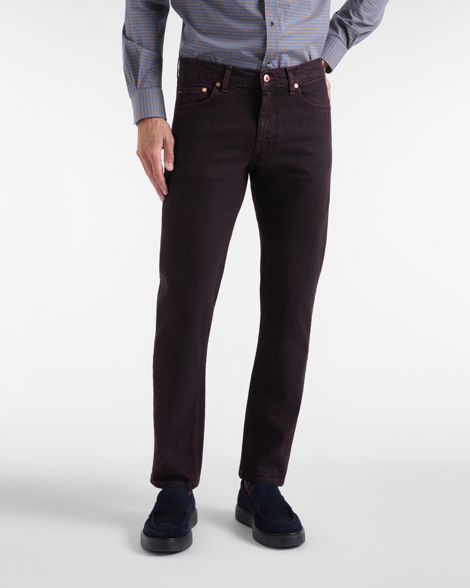 Men&rsquo;s 5-pocket dark purple stretch cotton denim jeans