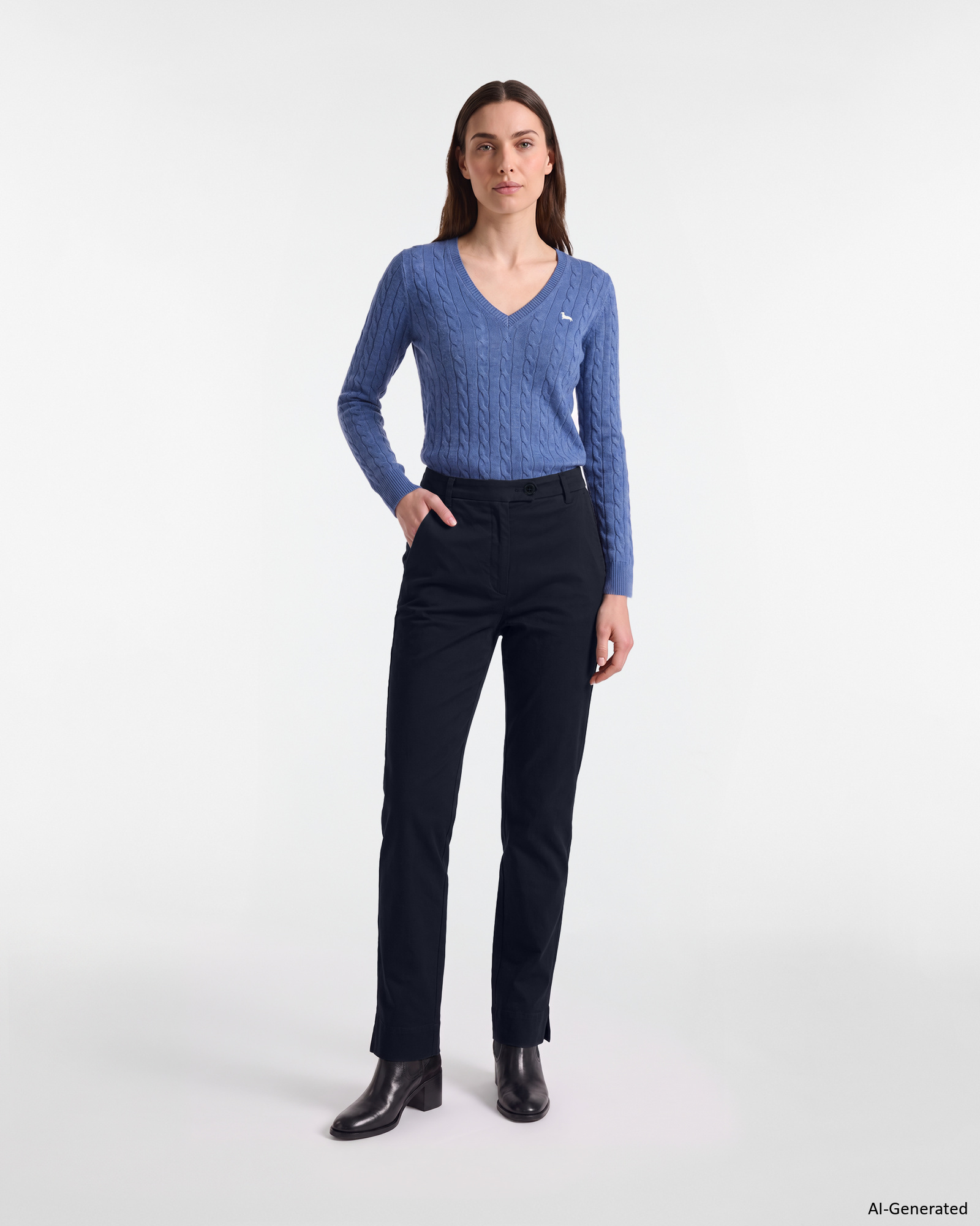 Pantalone Donna in cotone stretch Slim Fit, BLU NAVY, large