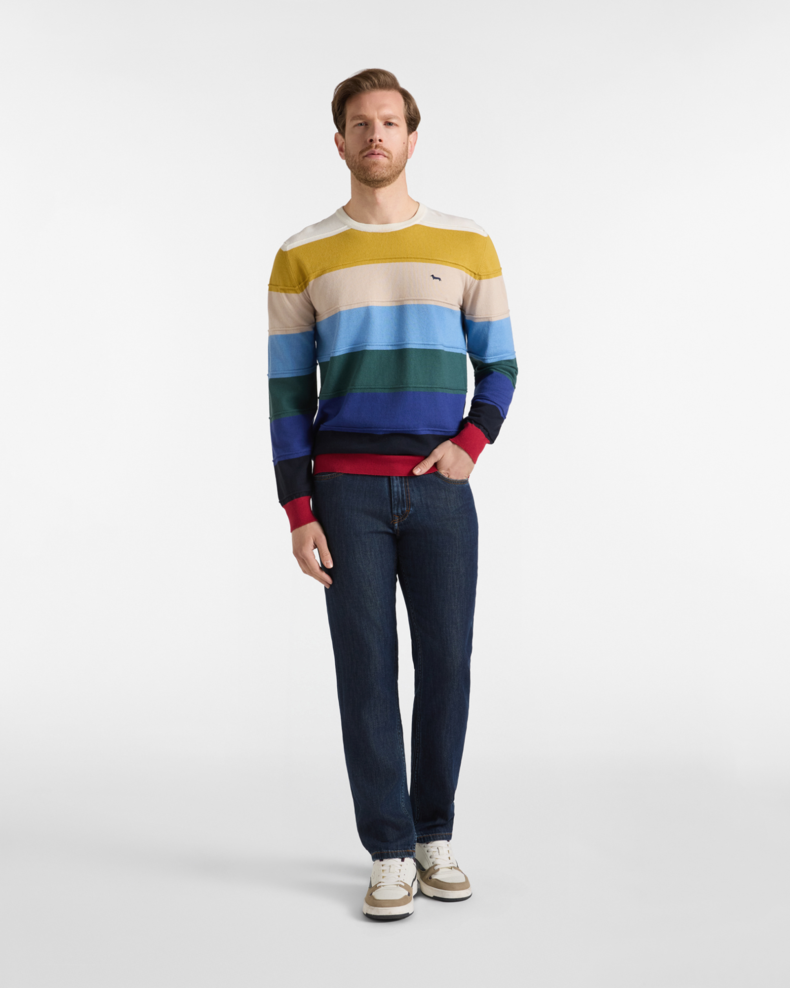 Men's Made in Italy regular fit sweater in a wool and cotton blend, NAVY BLUE, large
